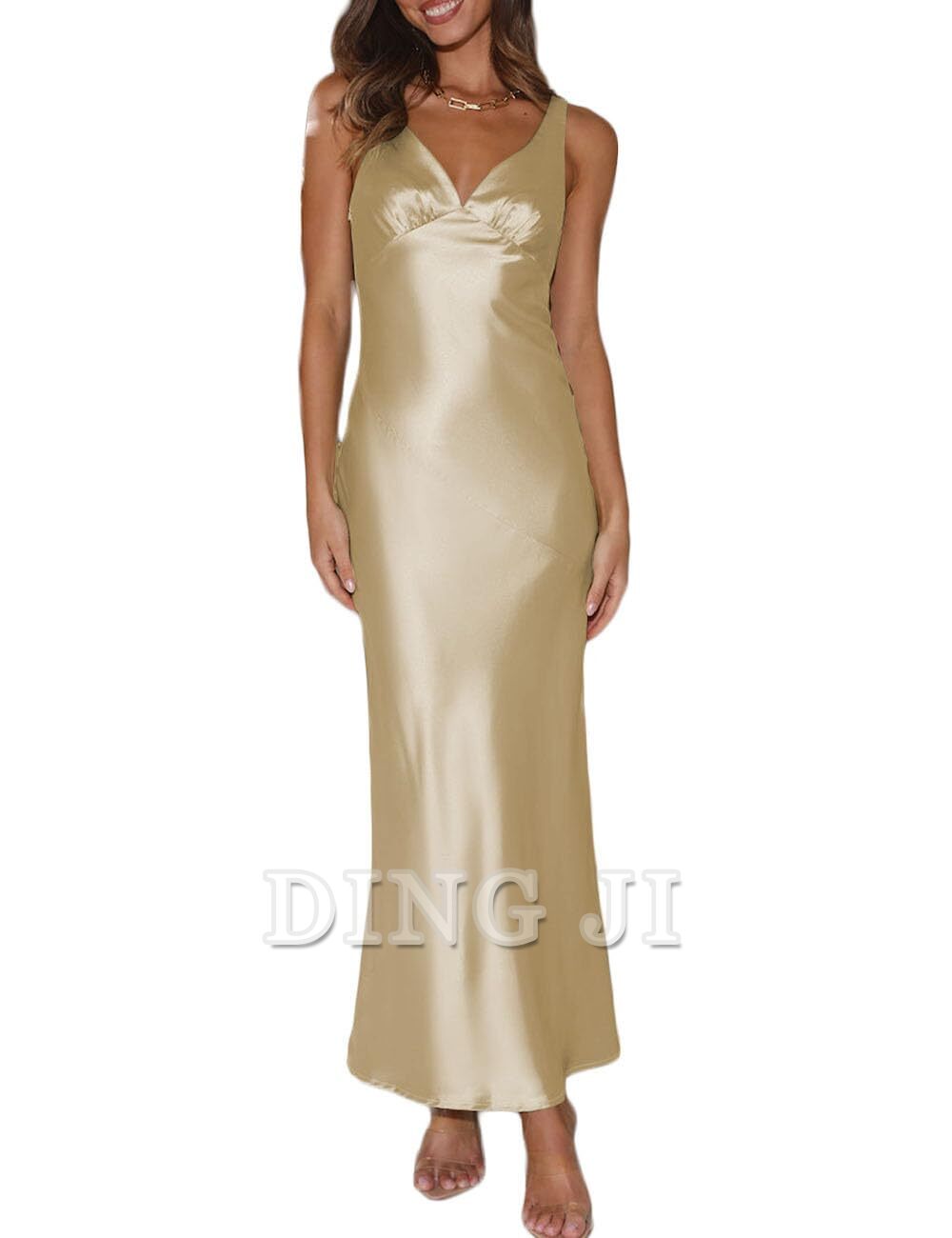 DingJiDress Bridesmaid Dresses Elegant V Neck Backless Sleeveless Maxi Dress Low Back Formal Wear Dresses