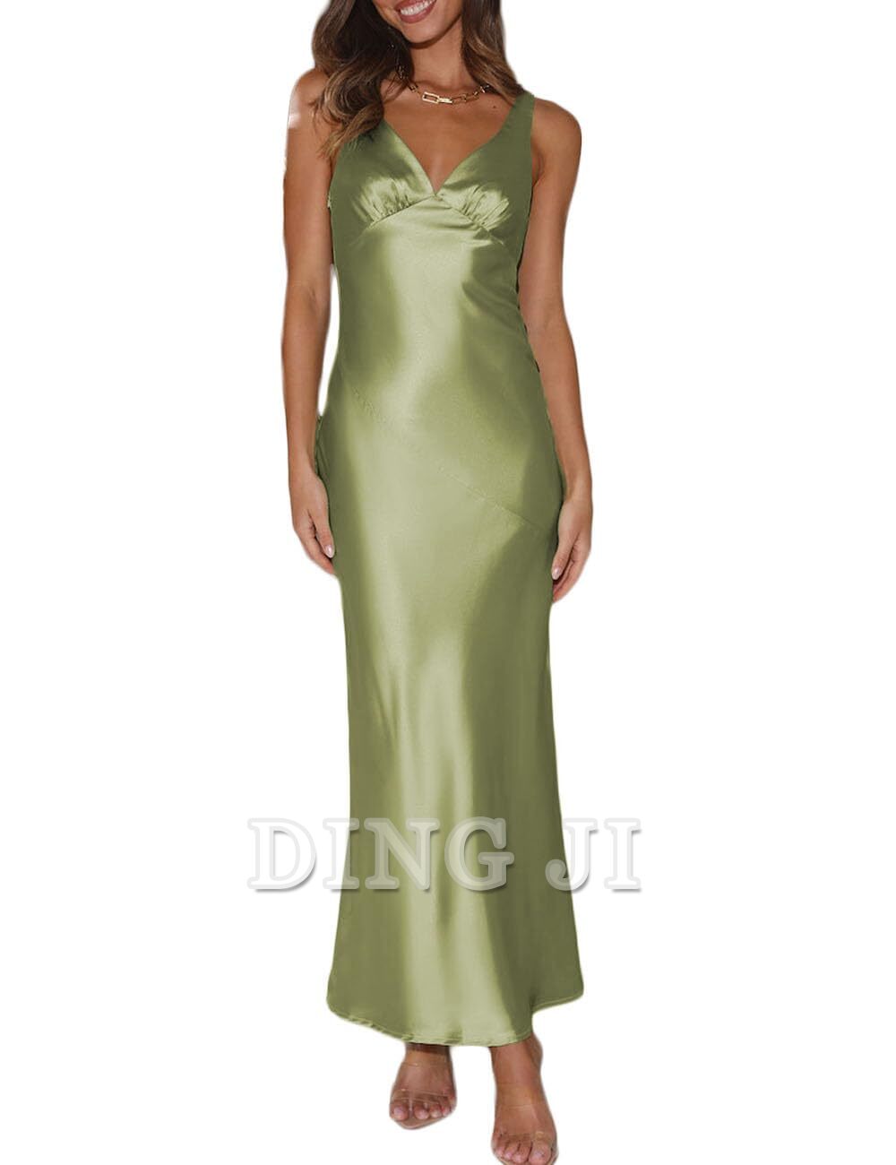 DingJiDress Bridesmaid Dresses Elegant V Neck Backless Sleeveless Maxi Dress Low Back Formal Wear Dresses