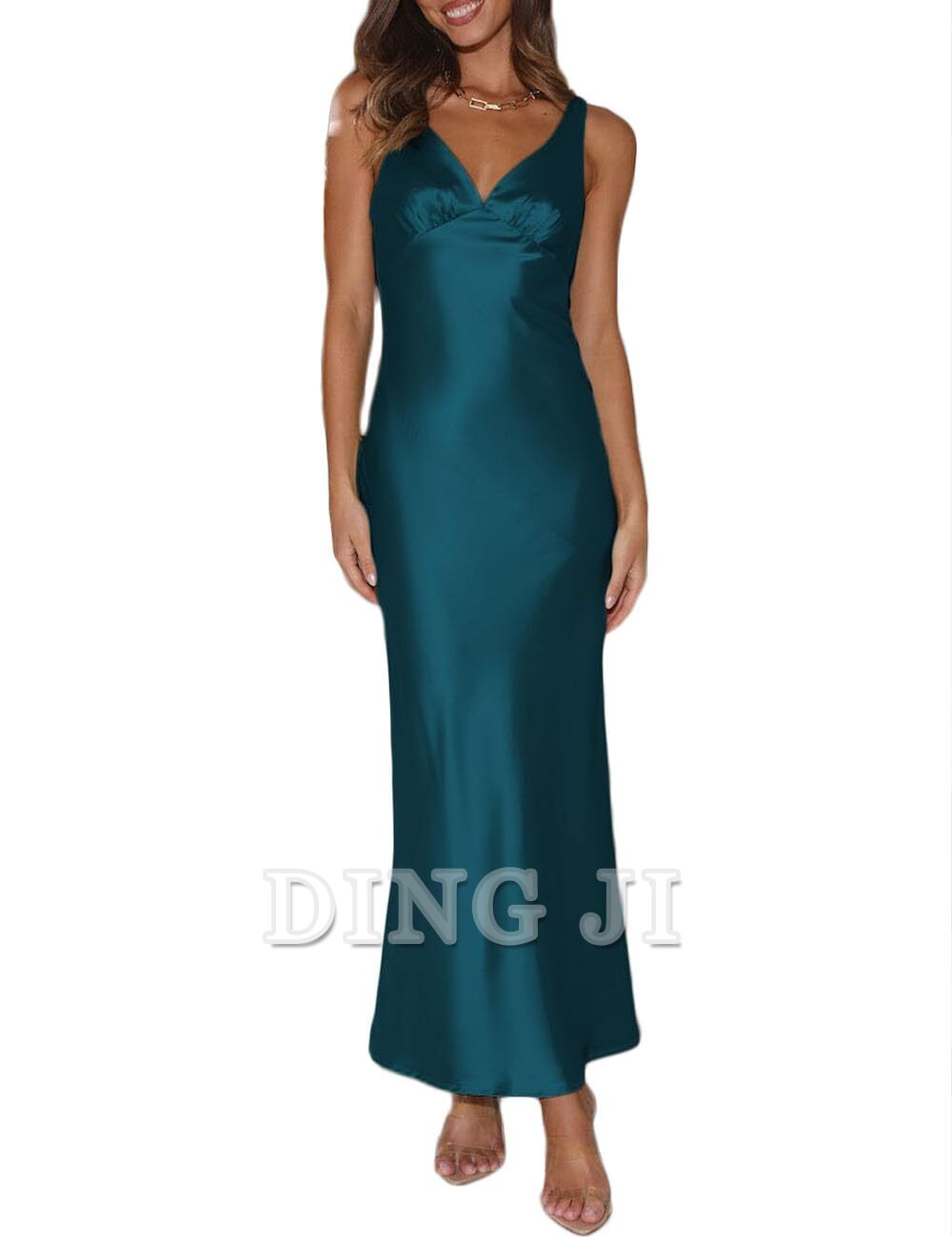 DingJiDress Bridesmaid Dresses Elegant V Neck Backless Sleeveless Maxi Dress Low Back Formal Wear Dresses