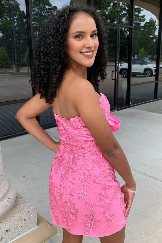 Wholesale Homecoming Dress Sweetheart Pink Strapless Bodycon with Applique