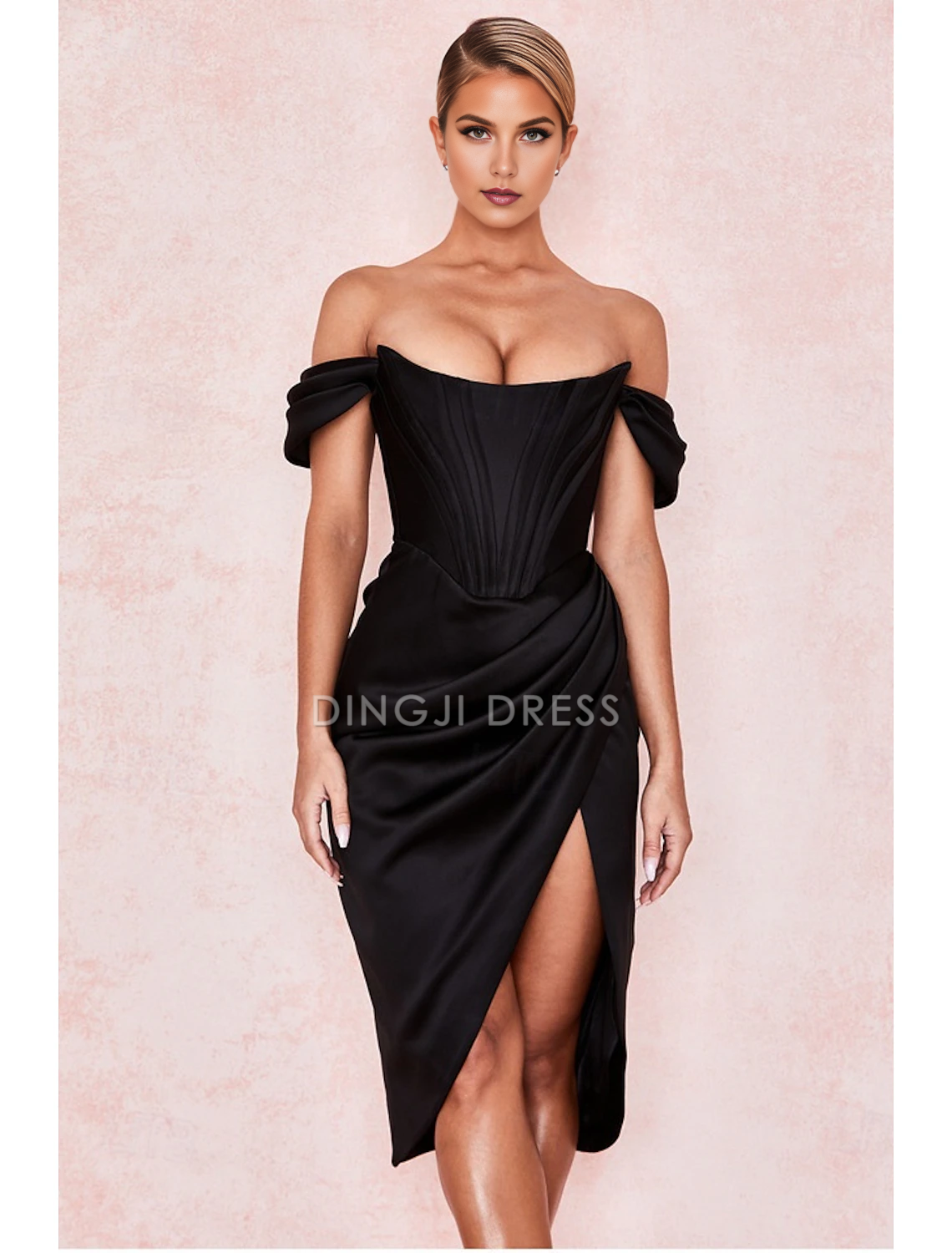 DingJiDress Hot Sale Short Prom Dress Sheath Cocktail Elegant Holiday Sleeveless Off Shoulder Pleats Slit Dress Masquerade Dress Charming New Homecoming Dress