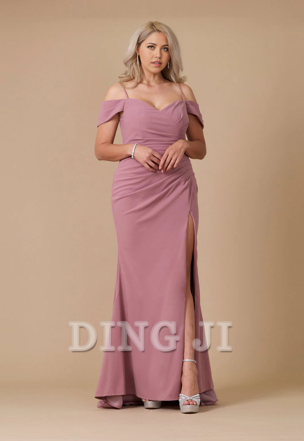 DingJiDress Bridesmaid Dresses Elegant Long Sweetheart Off The Shoulder Pleated Wrap High Slit Wedding Guests Dresses