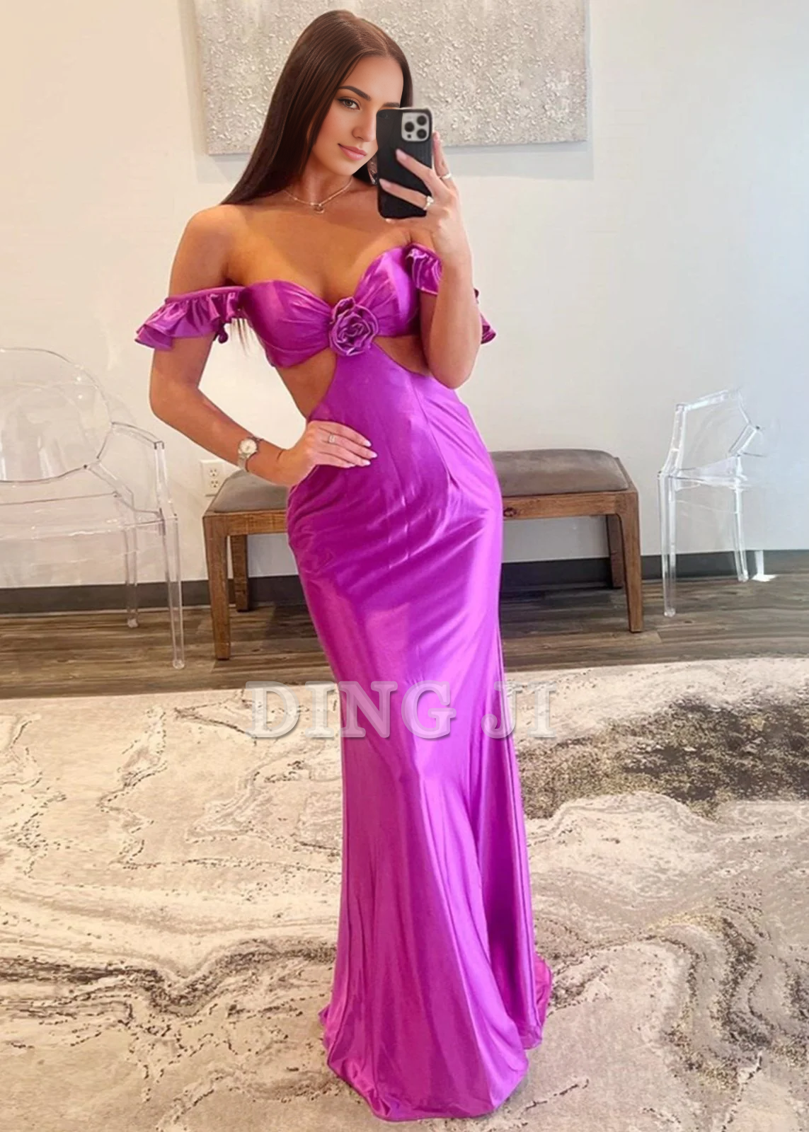 DingJiDress Sexy Evening Dress Flutter Sleeve Cutout Mermaid Fitted Gown Lace up Backless Exquisite Charming Formal Wear Dresses Wedding Guest Dresses