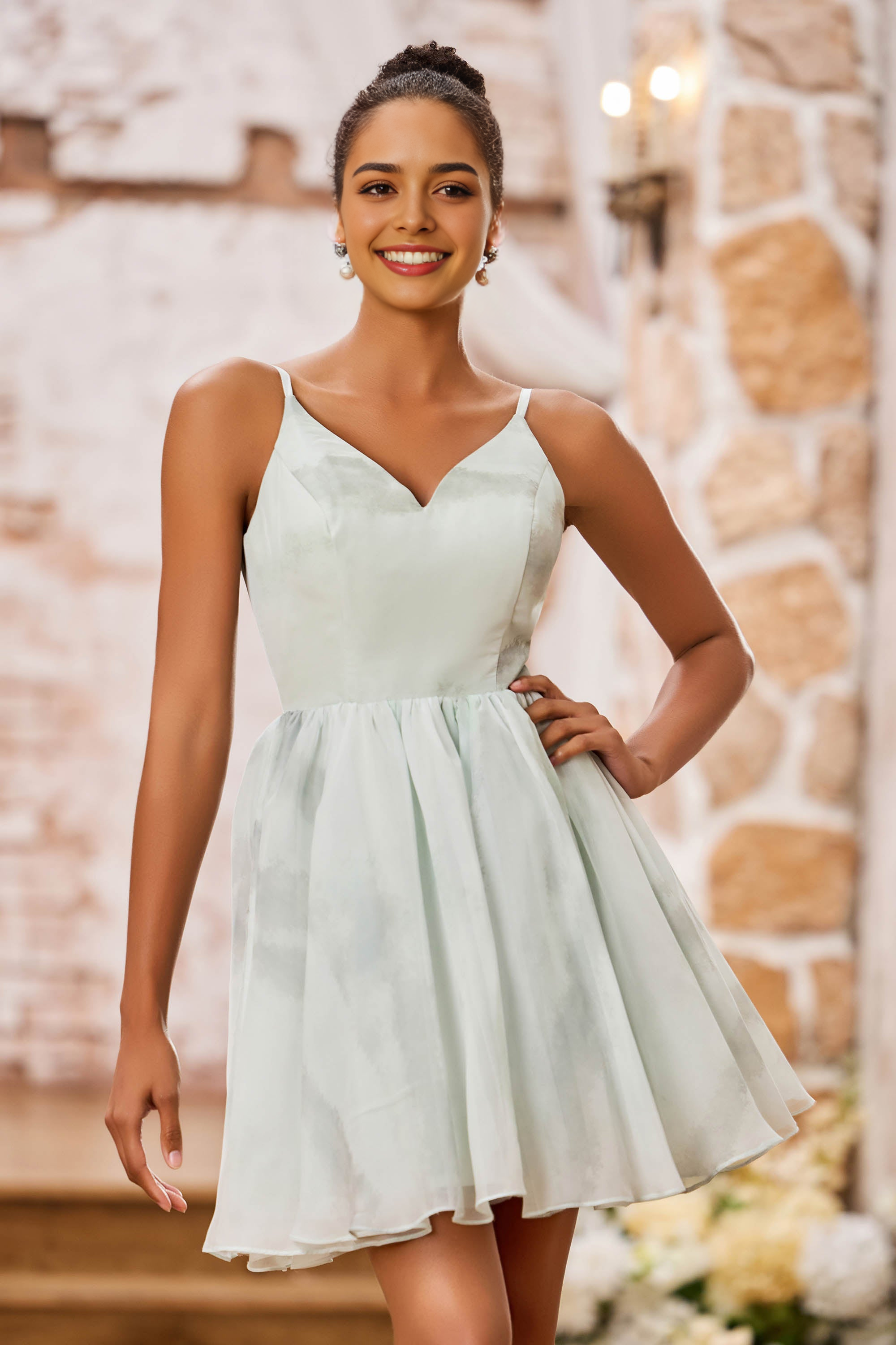 DingJiDress Hot Sale Homecoming Dress Elegant A-Line V-Neck Spaghetti Straps Simple Short Dresses