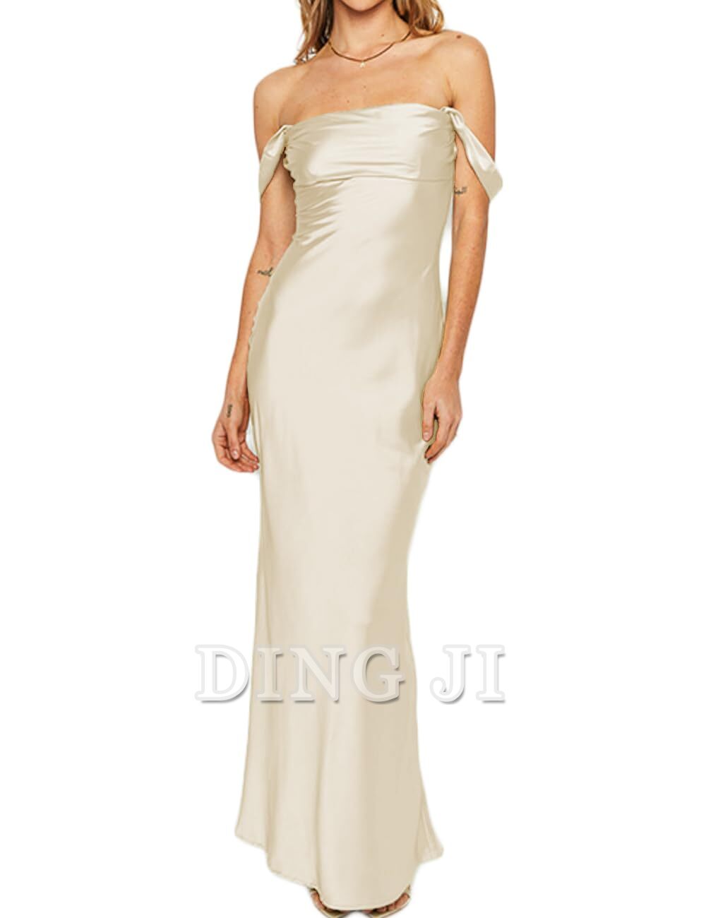 DingJiDress Bridesmaid Dresses Elegant Off The Shoulder Ruched Backless Maxi Dress Strapless Tube Sleeveless Fitted Formal Wear Dresses