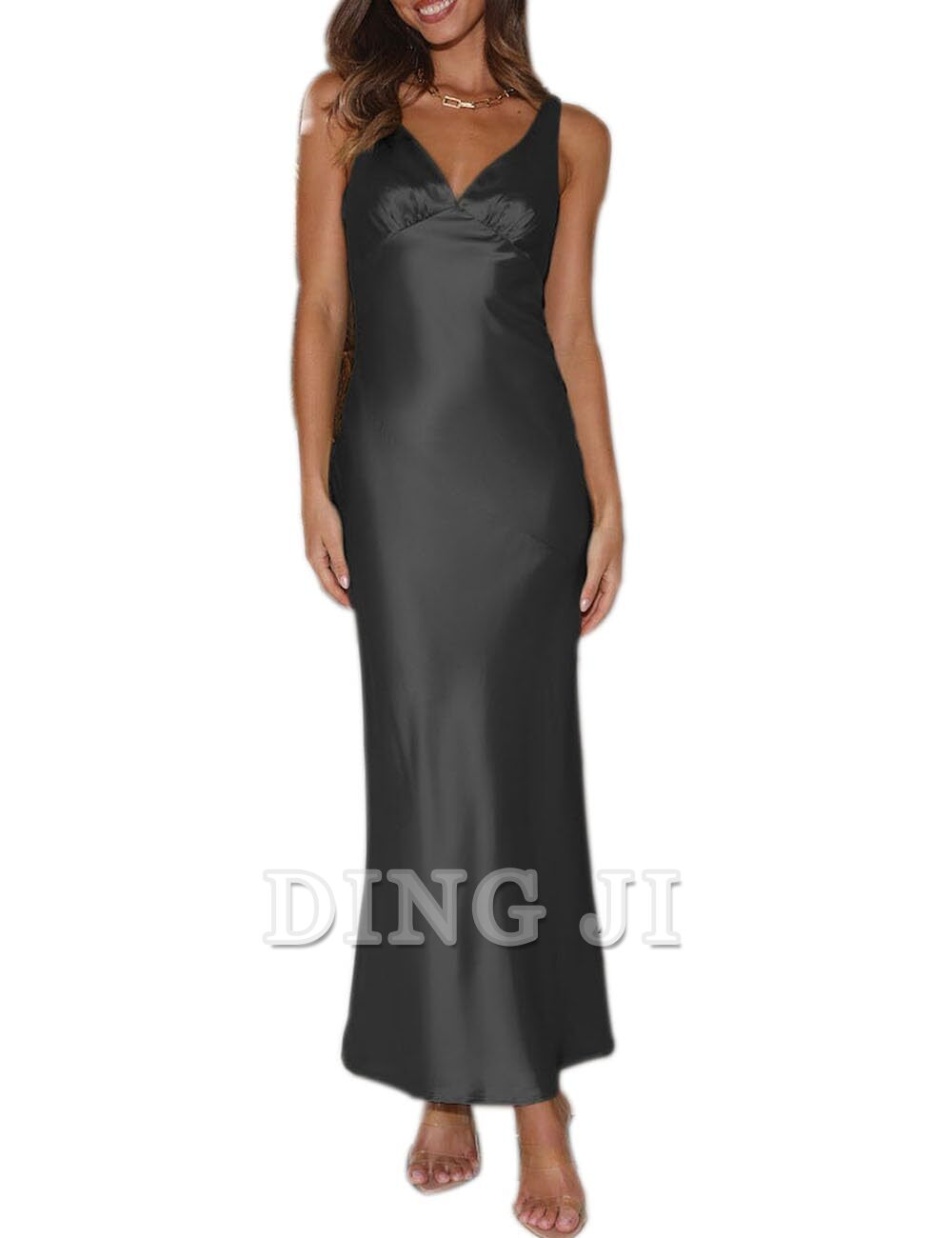 DingJiDress Bridesmaid Dresses Elegant V Neck Backless Sleeveless Maxi Dress Low Back Formal Wear Dresses