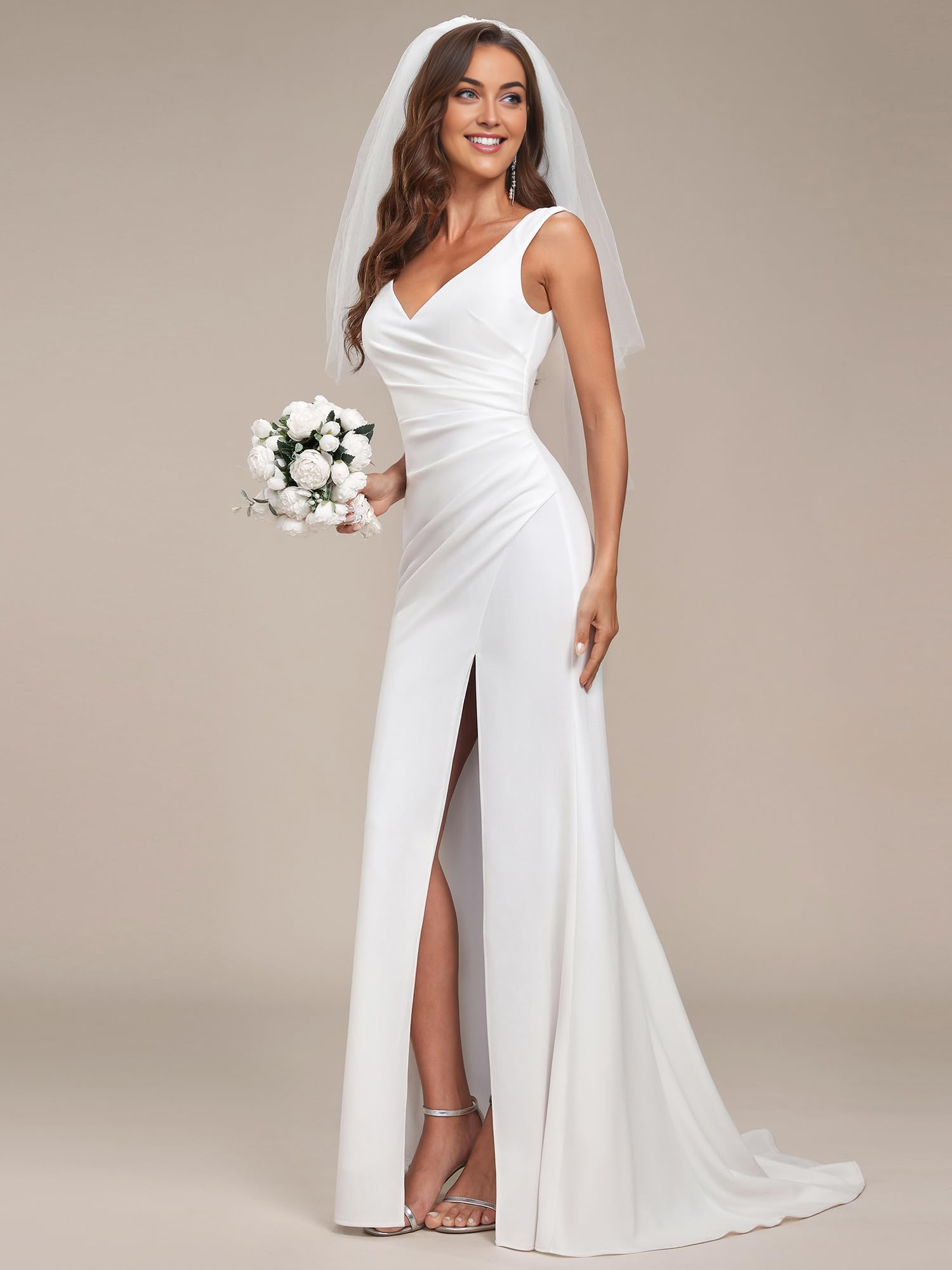 DingJiDress Wedding Dress Classic V-Neck Mermaid Bodycon Slit for Bride Formal Women's Dresses Without a veil