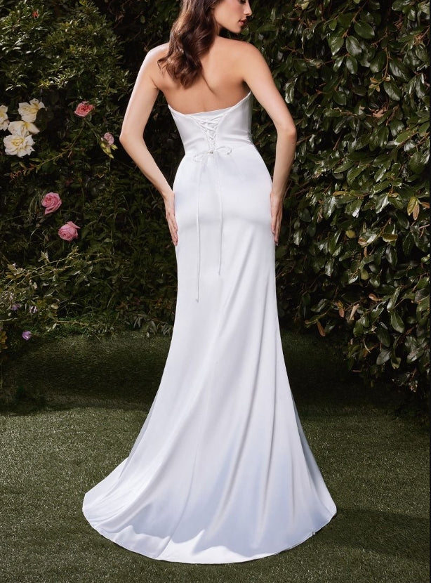 DingJiDress New Pattern Wedding Guest Dress Luxe Satin Gown Strapless Form Fitting Bodice Back Lace-up Corset Side fork Black Formal Dress Evening Dress