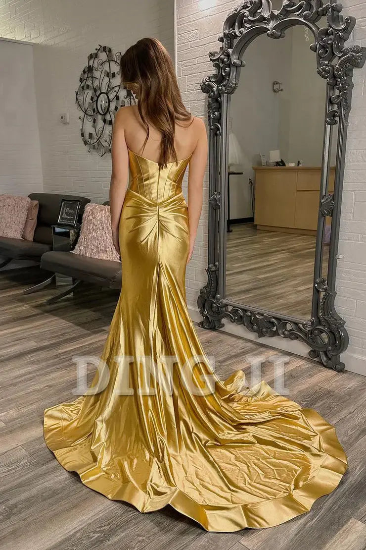 DingJiDress Evening Dress Off Shoulder Sweetheart Pleated Mermaid Cultivate oneself Long Prom Dress Side Fork Exquisite Formal Women's Dresses Wedding Guest Dresses