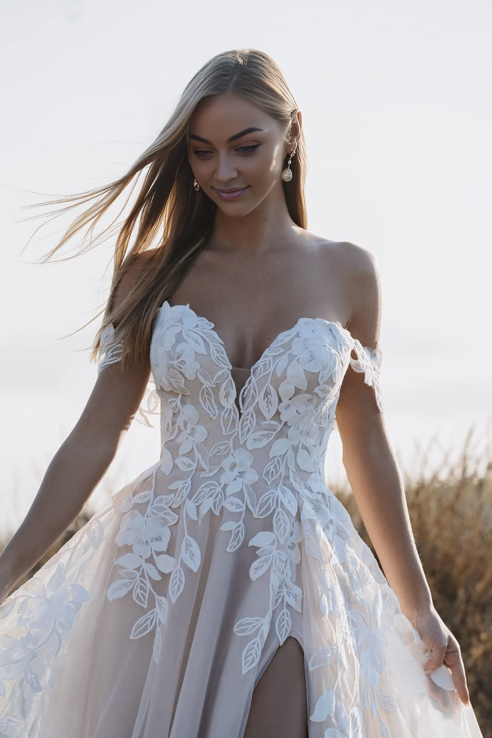 DingJiDress Wedding Dress Sexy V Neck Slit Lace Applique Bridal Backless Formal Women's Dresses