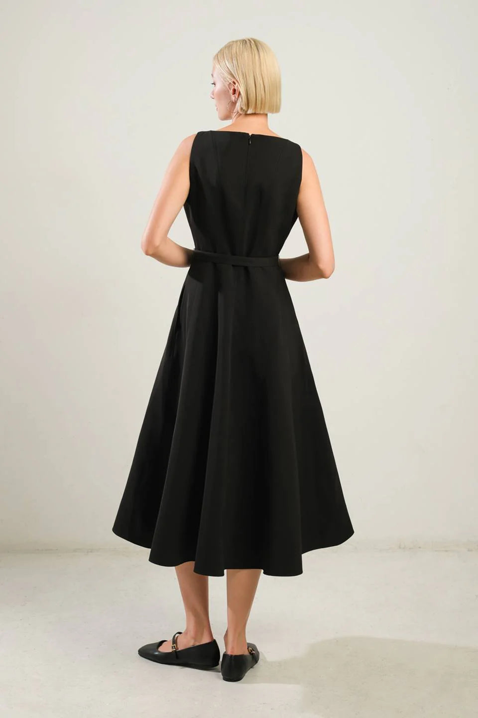 DingJiDress New Pattern Wedding Guest Dress Featuring Boat Neckline Sleeveless Full Skirt Self Belt Side Pocket Elegant Black Formal Dress Evening Dress