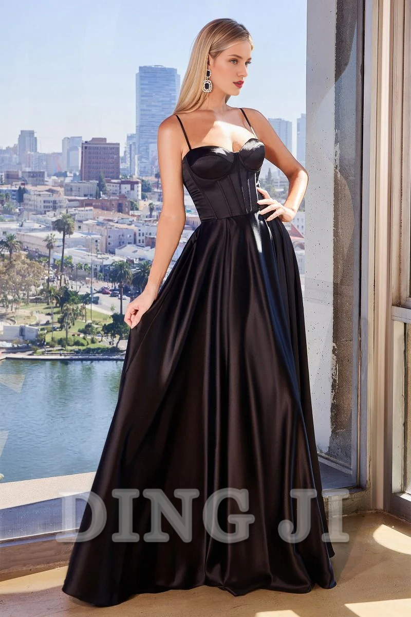 DingJiDress Bridesmaid Dresses Elegant Satin A-Line Spaghetti Strap Boned Corset Bodice Side Fork High Quality Dress Wedding Guests Dresses