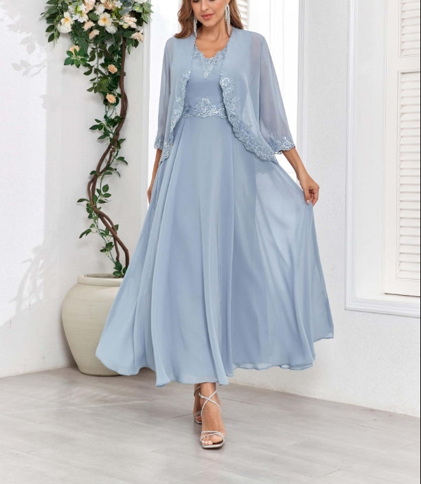 Mother of the Bride or Groom Dresses Two Pieces Jacket Sequins Lace Chiffon Formal Dress Wedding Guests Dresses