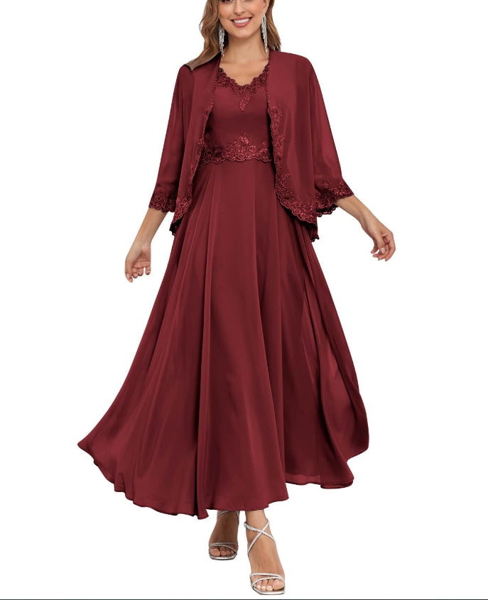 Mother of the Bride or Groom Dresses Two Pieces Jacket Sequins Lace Chiffon Formal Dress Wedding Guests Dresses