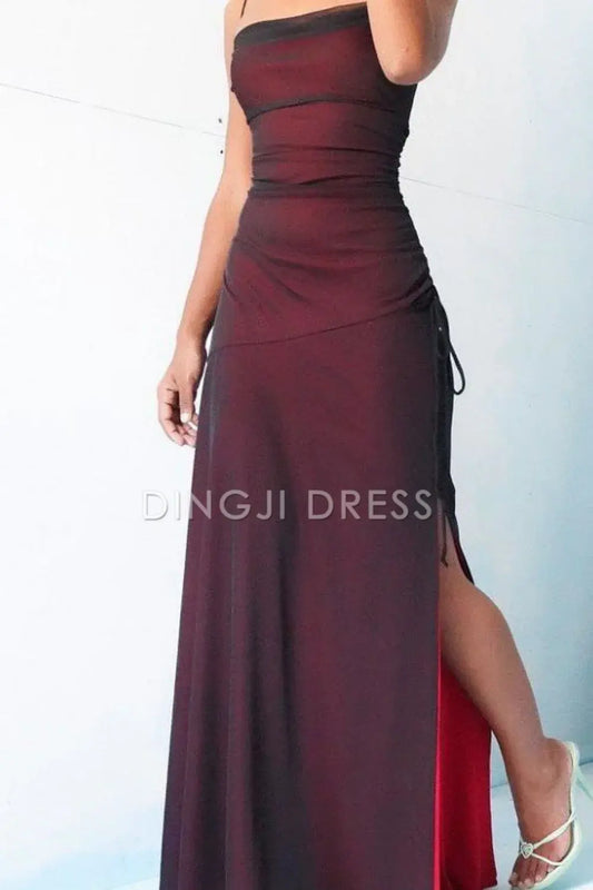 DingJiDress Elegant Sheath Spaghetti Straps Side Fork Long Charming Prom Dress
