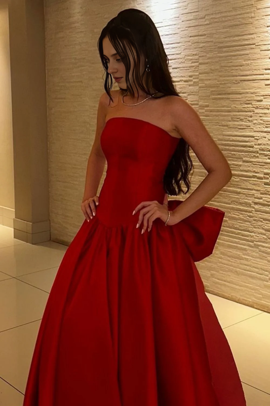 DingJiDress Charming A Line Strapless Long with Bowknot Exquisite Prom Dress