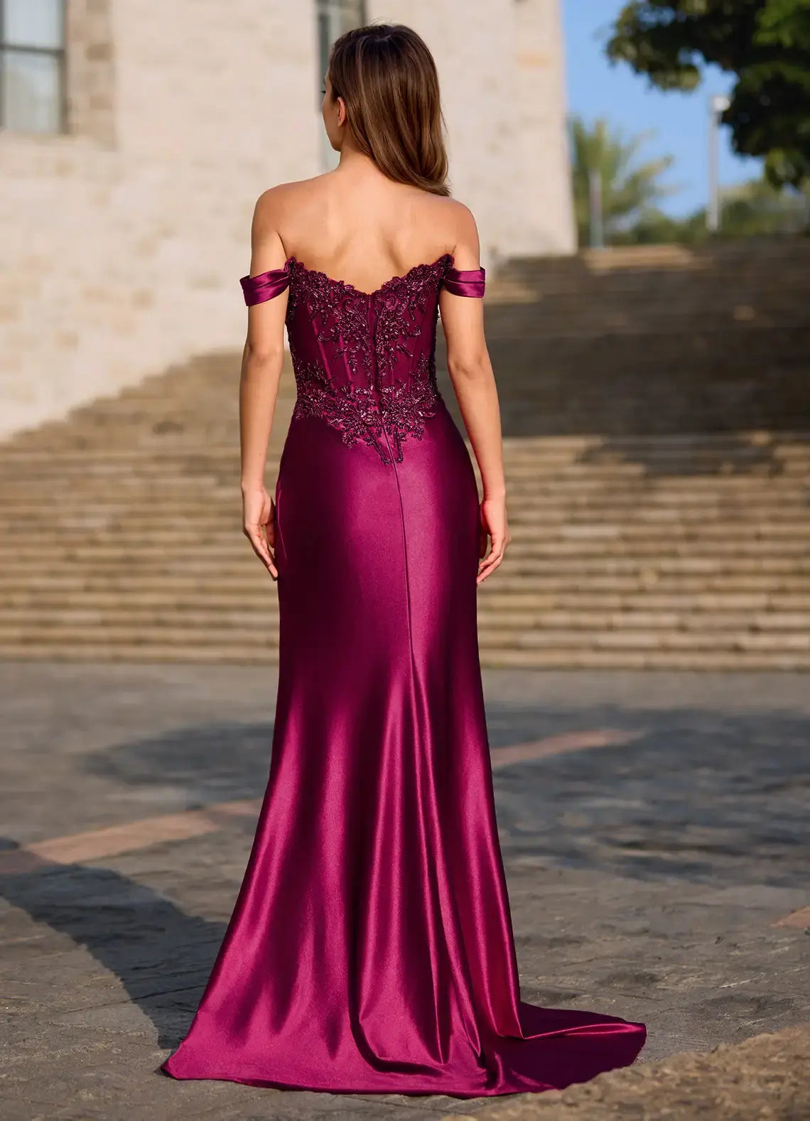 Burgundy Sheath Off Shoulder Sweetheart Neckline Floral Corset Pleated Bead string High Slit Affordable Formal Dress Charming Prom Dress