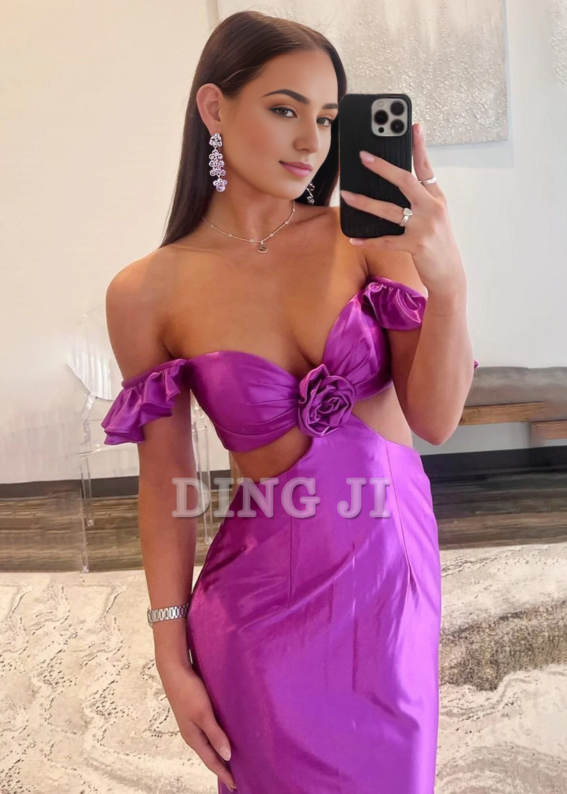 DingJiDress Sexy Evening Dress Flutter Sleeve Cutout Mermaid Fitted Gown Lace up Backless Exquisite Charming Formal Wear Dresses Wedding Guest Dresses