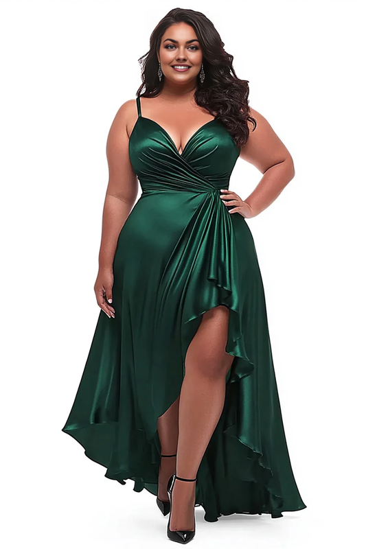DingJiDress High Quality Dress Simple Satin Sweetheart Spaghetti Straps Ruched Long Plus Size Prom Dress