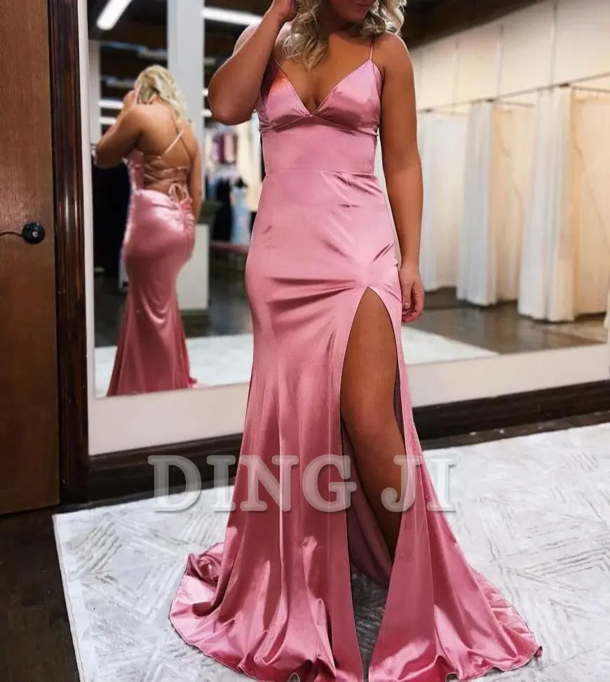 DingJiDress Evening Dress Deep V Neck Mermaid Spaghetti Straps Backless Side Fork Sexy Charming Formal Women's Dresses Wedding Guest Dresses