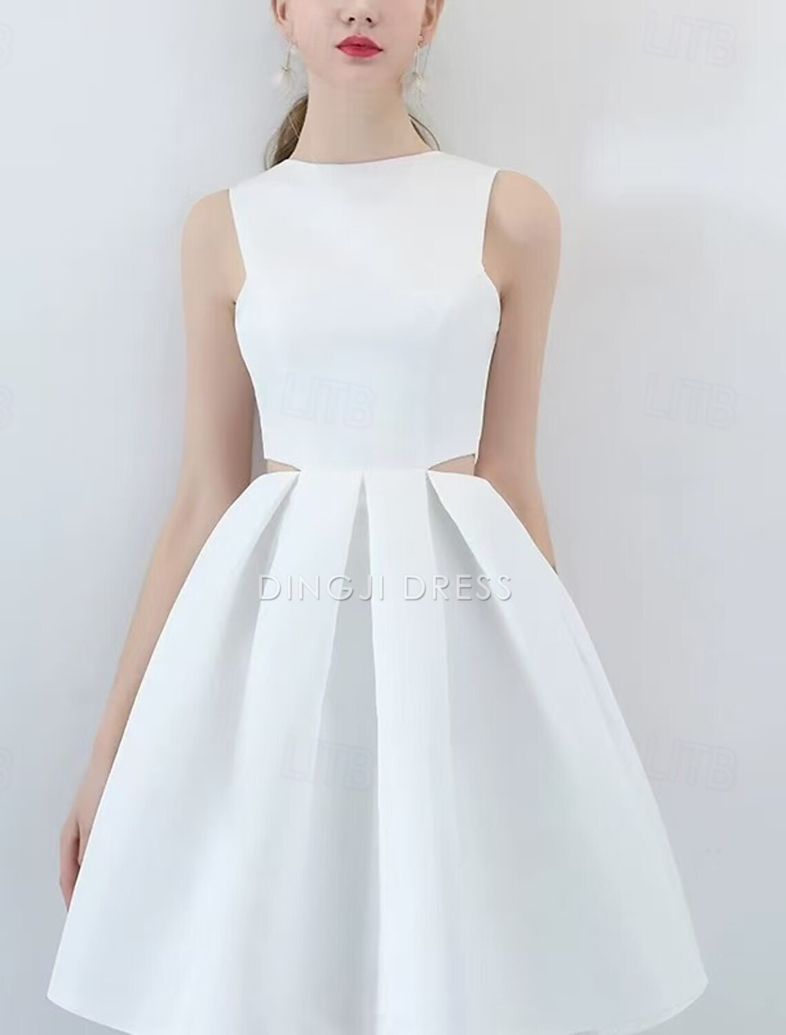 DingJiDress Hot Sale Short Prom Dress Elegant A-Line Boat Neck Formal Wedding Guest Sleeveless Pleats Hollow Out New Homecoming Dress