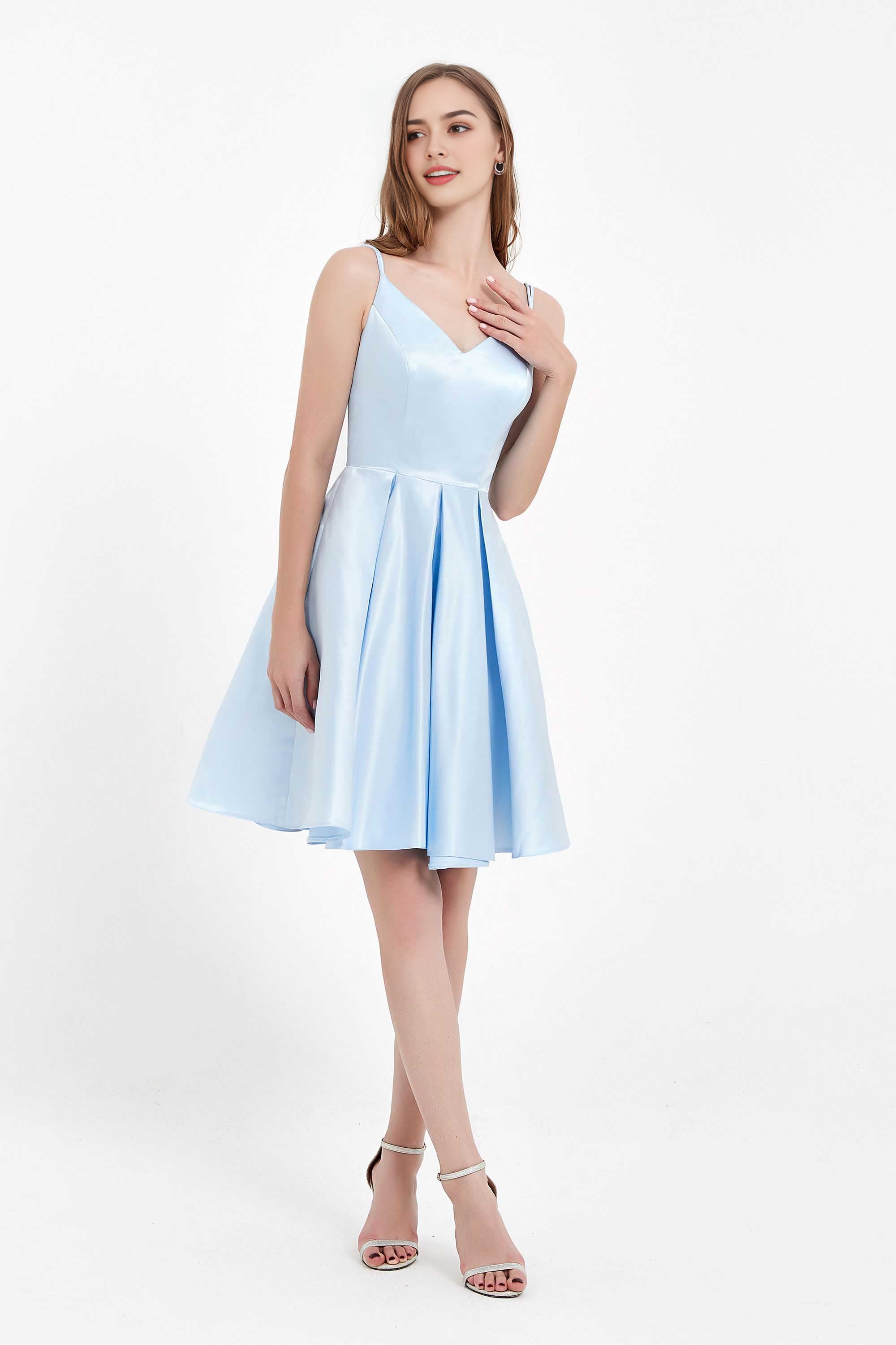 DingJiDress Hot Sale Homecoming Dress Elegant A Line V Neck Spaghetti Strap Backless Princess Simple Short Dress