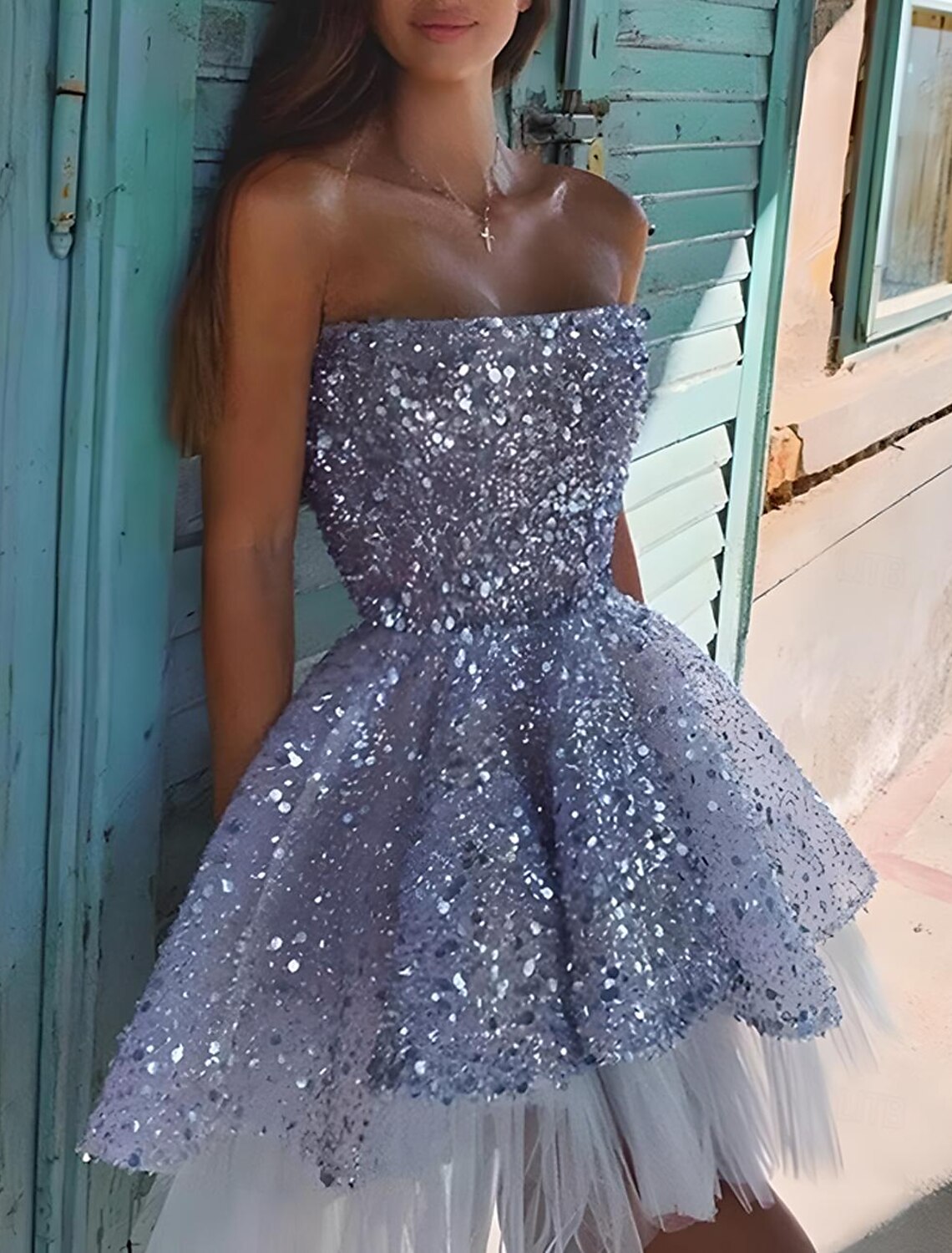DingJiDress Hot Sale Short Prom Dress A-Line Sequin Holiday Graduation Sleeveless Strapless Tulle Sparkle Fashion New Homecoming Dress