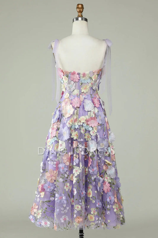 DingJiDress High Quality Dress Evening Dress Exquisite A Line Spaghetti Straps Tea Length With 3D Flowers Prom Dress