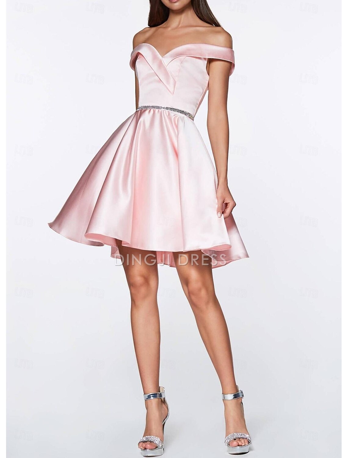 DingJiDress Hot Sale Short Prom Dress A-Line Sweetheart Off Shoulder Cocktail Dresses Graduation Sleeveless Satin with Crystals Elegant New Homecoming Dress