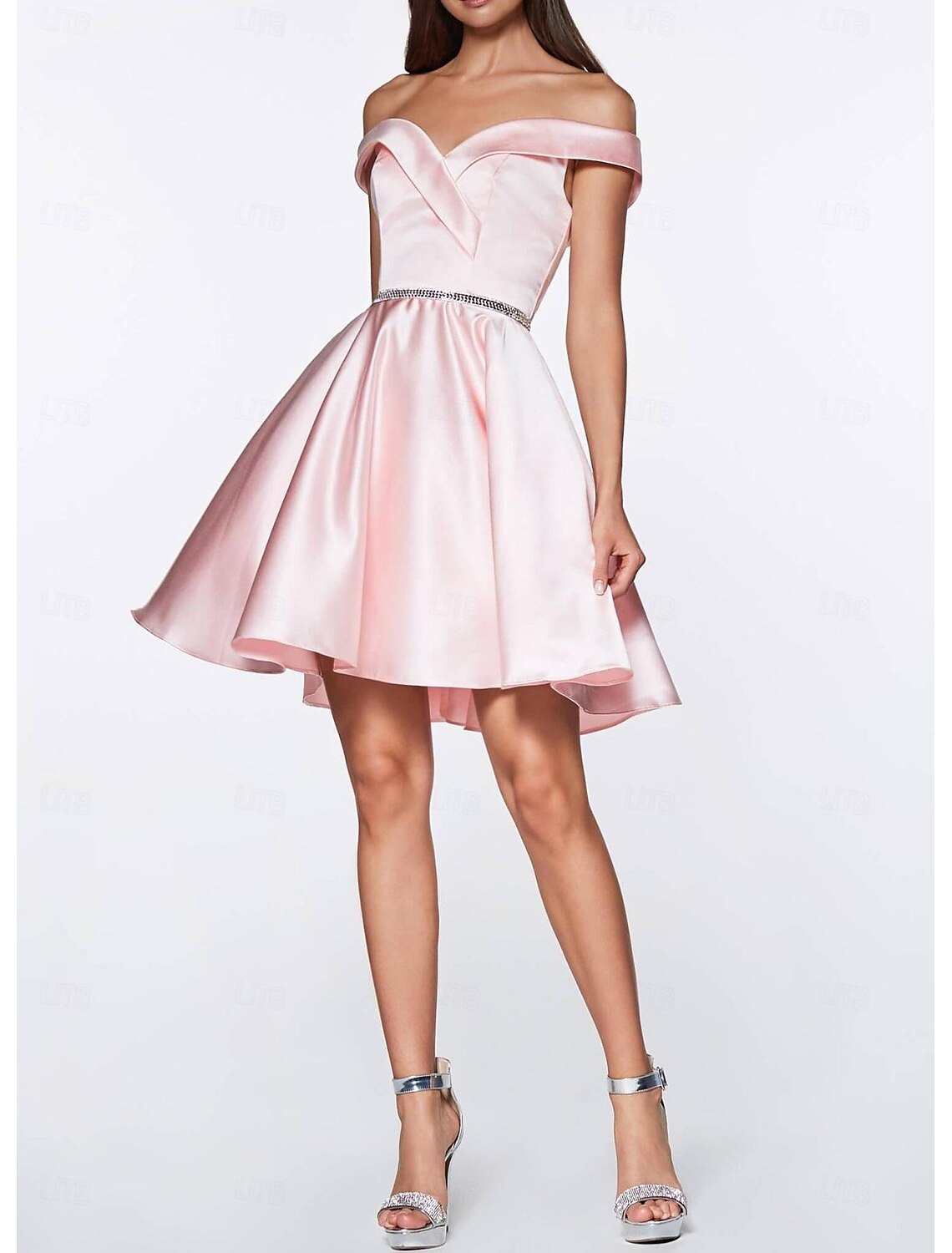 DingJiDress Hot Sale Short Prom Dress A-Line Sweetheart Off Shoulder Cocktail Dresses Graduation Sleeveless Satin with Crystals Elegant New Homecoming Dress