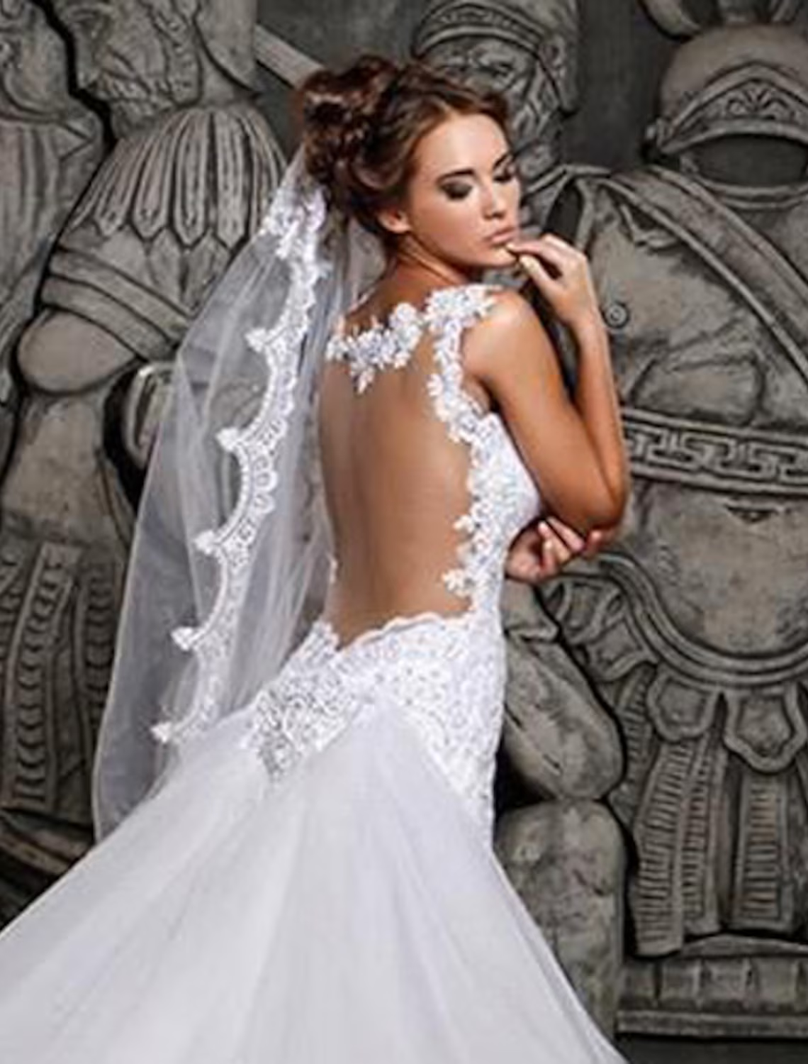 Engagement Open Back Formal Wedding Dresses Court Train Strap Strapless Lace