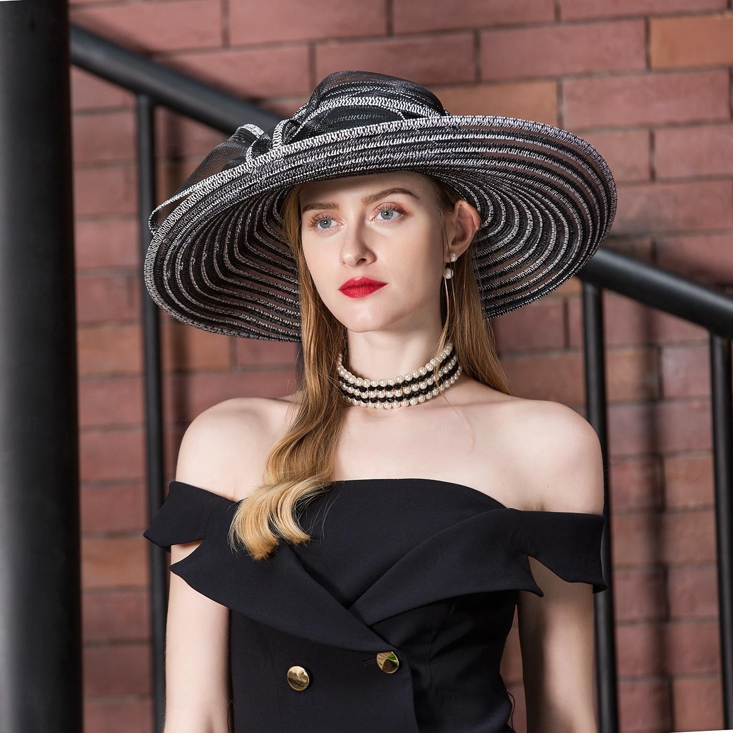 DingJiDress Hats Headwear Hat Sun Hat Wedding Casual Elegant Wedding With Bowknot Headpiece Headwear