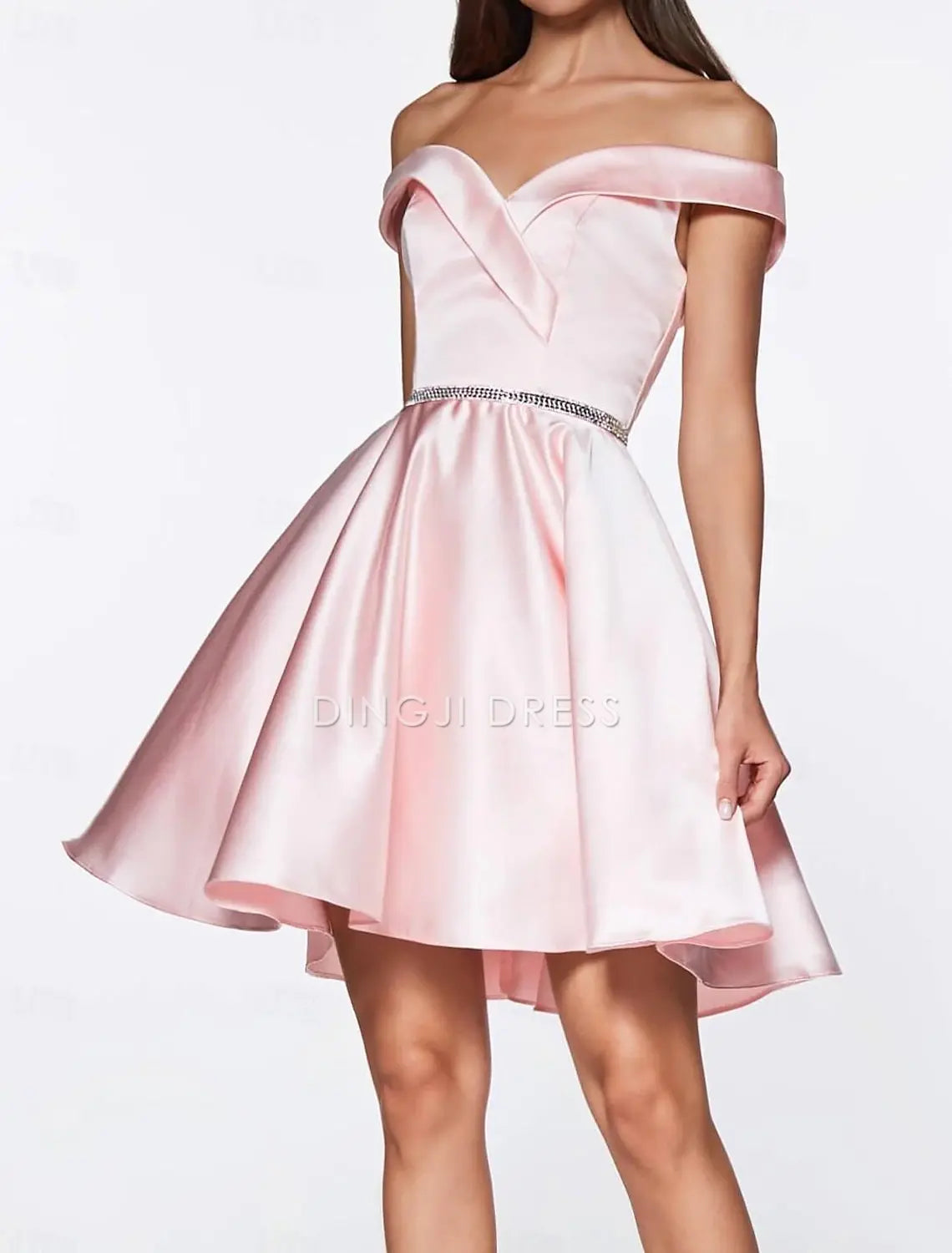 DingJiDress Hot Sale Short Prom Dress A-Line Sweetheart Off Shoulder Cocktail Dresses Graduation Sleeveless Satin with Crystals Elegant New Homecoming Dress