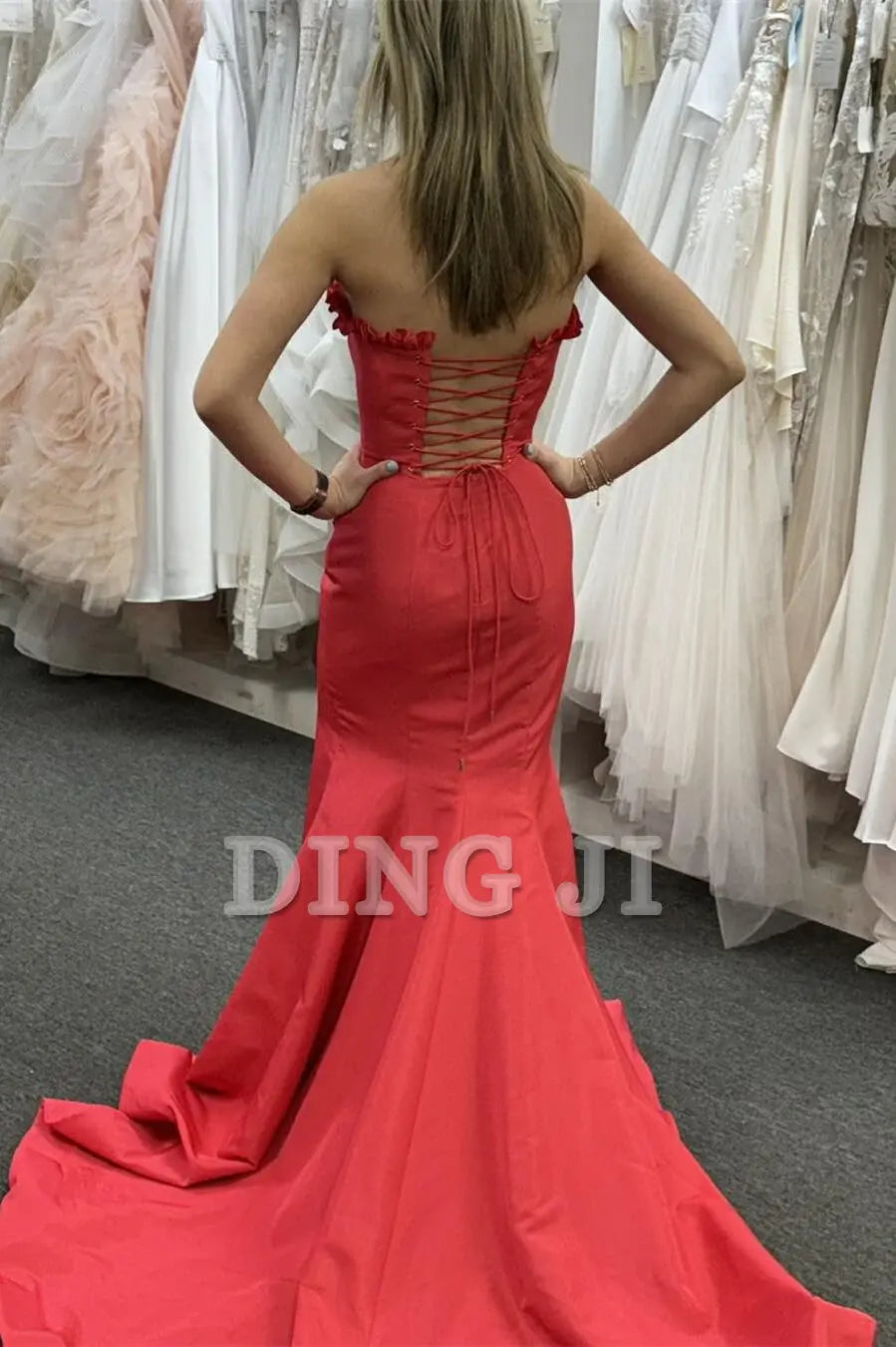 DingJiDress Evening Dress Strapless Ruffle Mermaid Cultivate oneself Side Fork Long Prom Dress Elegant Dignified Formal Women's Dresses Wedding Guest Dresses