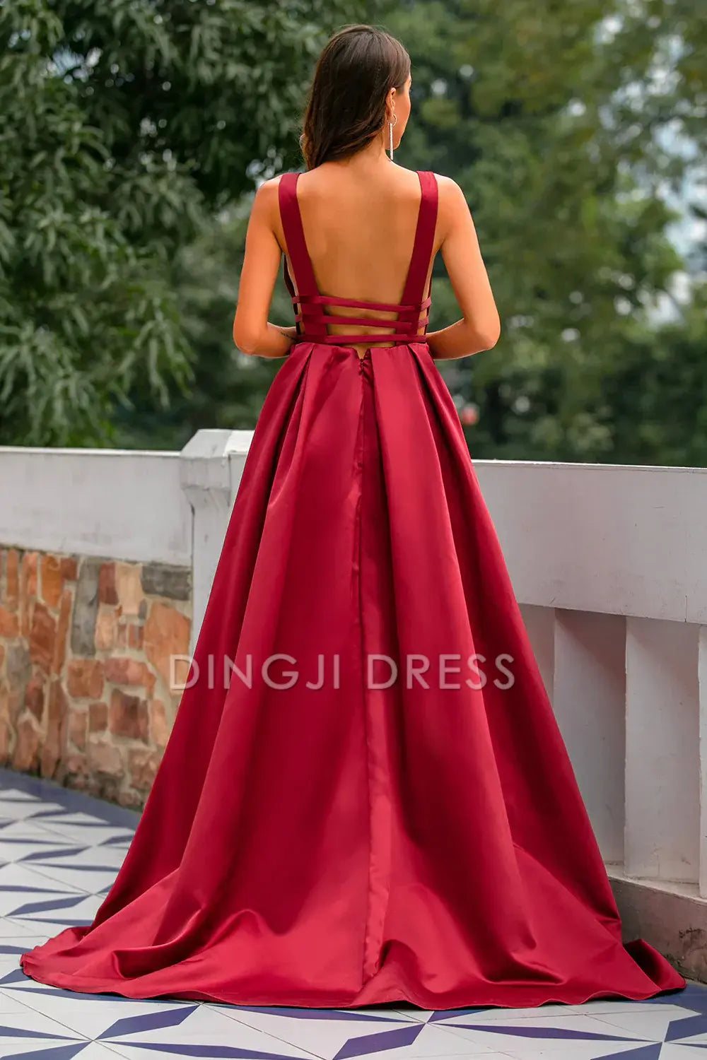 DingJiDress High Quality Dress Charming Deep V Neck Backless Sexy Sweep Train Prom Dress