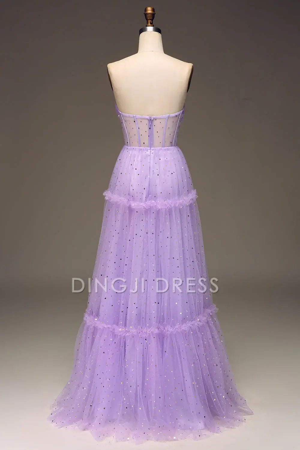 DingJiDress High Quality Dress Evening Dress Fashion A Line Tulle Strapless Corset Ruched Sparkle Long Prom Dress
