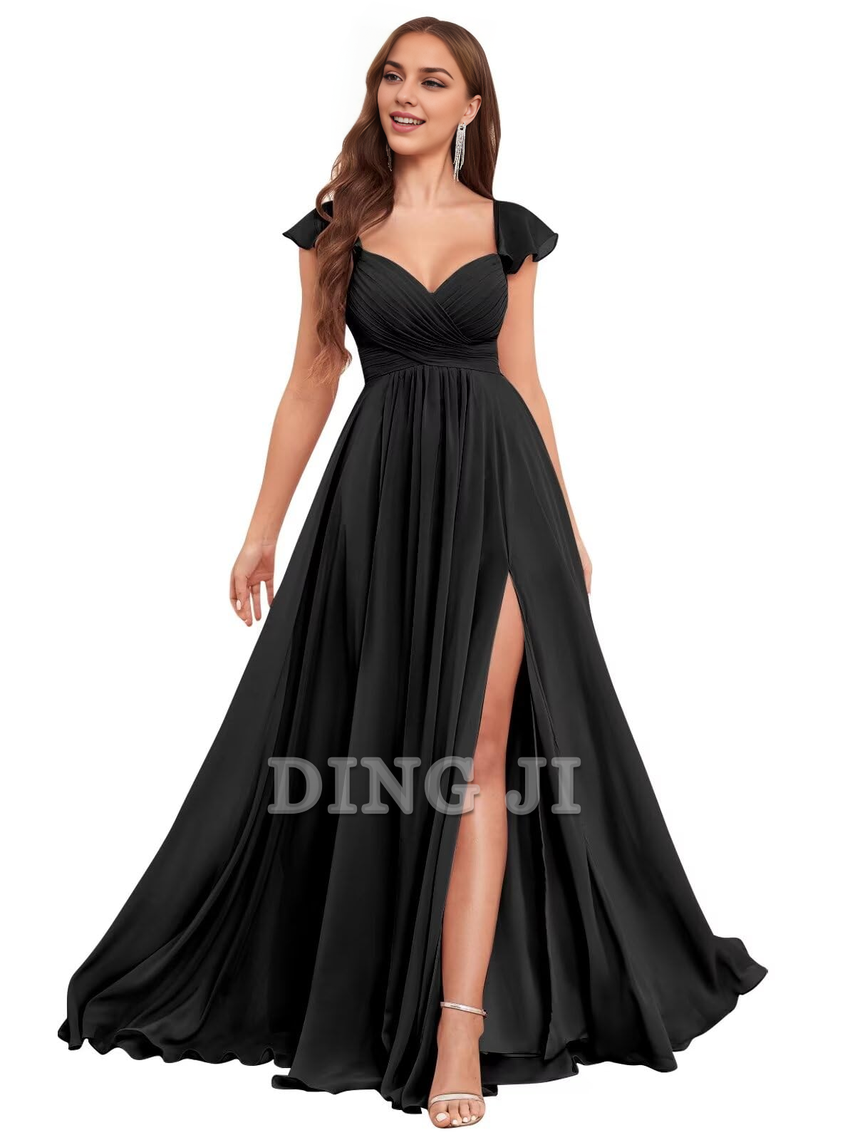 DingJiDress Bridesmaid Dresses Elegant Ruffle Chiffon Side Fork Pleated Backless Charming Formal Wear Dresses