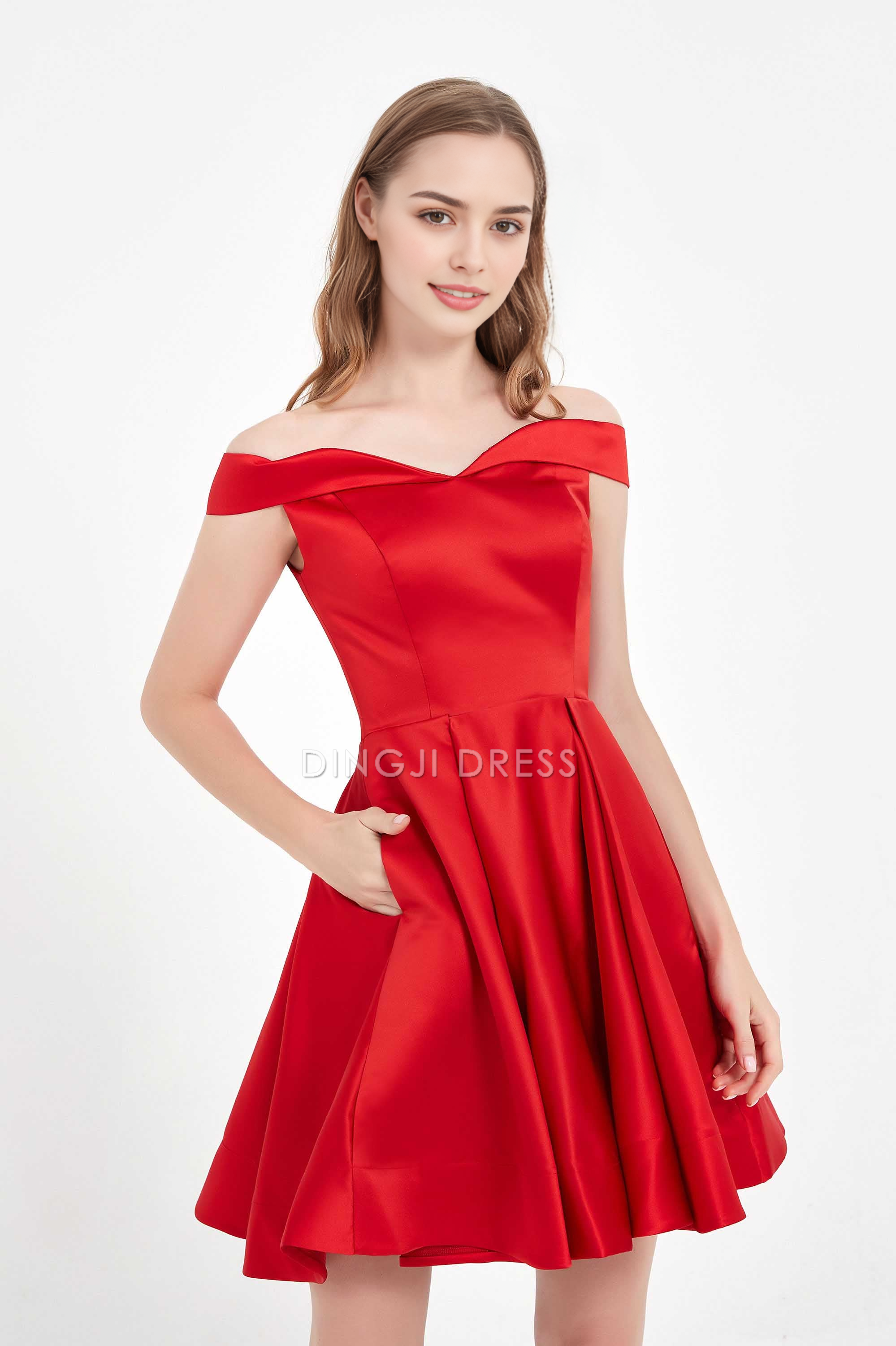 DingJiDress Hot Sale Homecoming Dress Fashion Elegant A Line Off The Shoulder Sweetheart Simple Temperament Short Dress