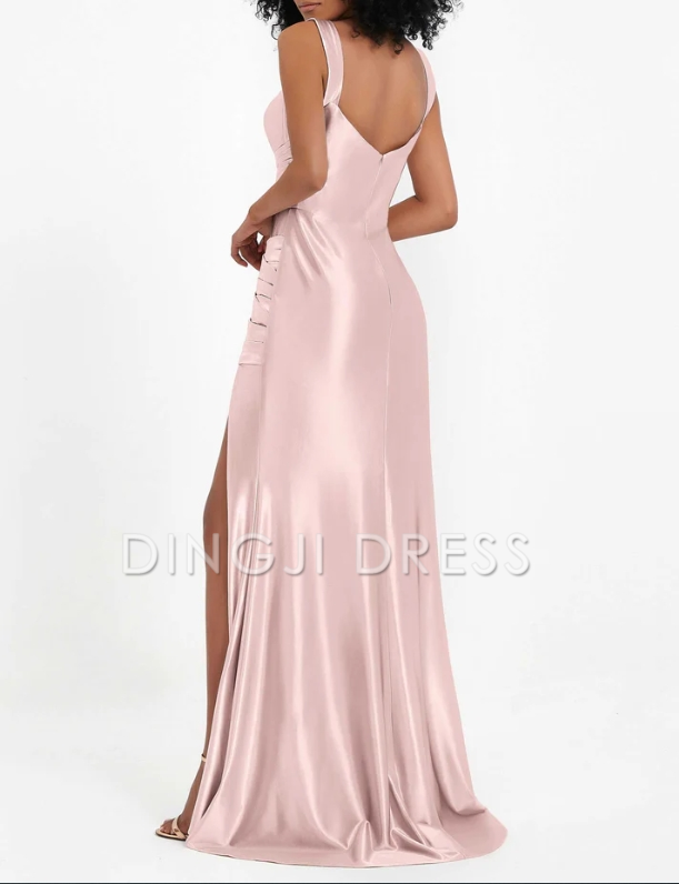 DingJiDress Evening Dress Fashion Mermaid Sweetheart Sleeveless Pleated Bodycon High Slit Satin Sweep Train High Quality Formal Dress