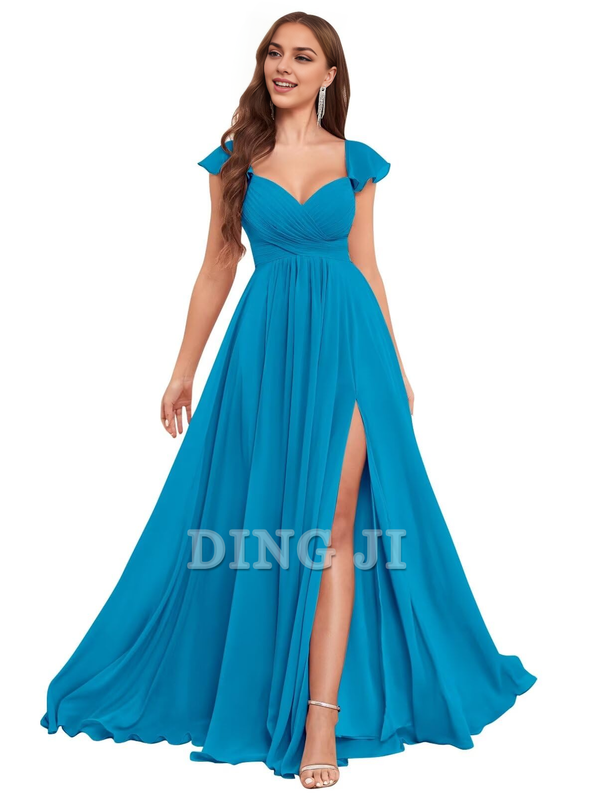 DingJiDress Bridesmaid Dresses Elegant Ruffle Chiffon Side Fork Pleated Backless Charming Formal Wear Dresses