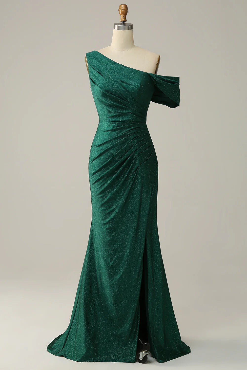 DingJiDress Mermaid One Shoulder Dark Green Long Prom Dress