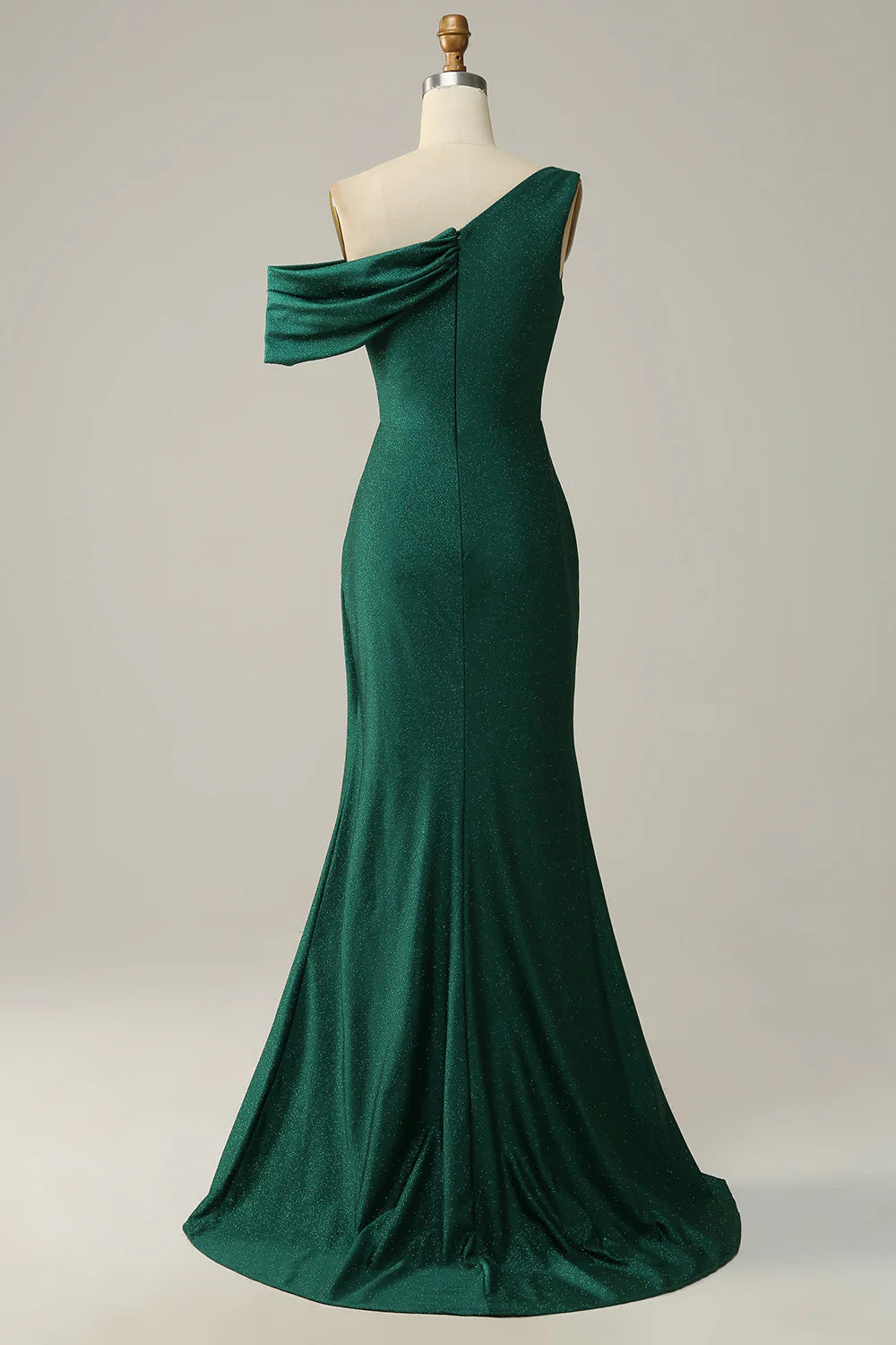 DingJiDress Mermaid One Shoulder Dark Green Long Prom Dress