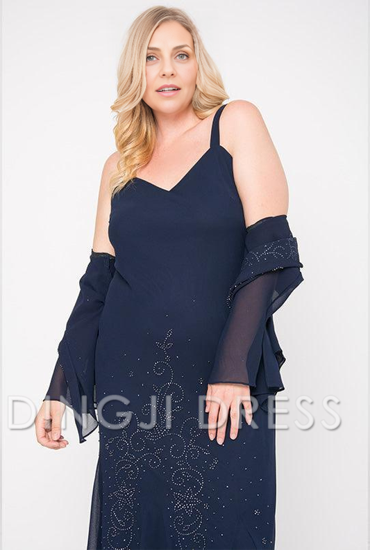 DingJiDress Evening Dress Elegant two piece Jacket 3/4-Length Sleeves Plus Size Mother Of The Bride Dress