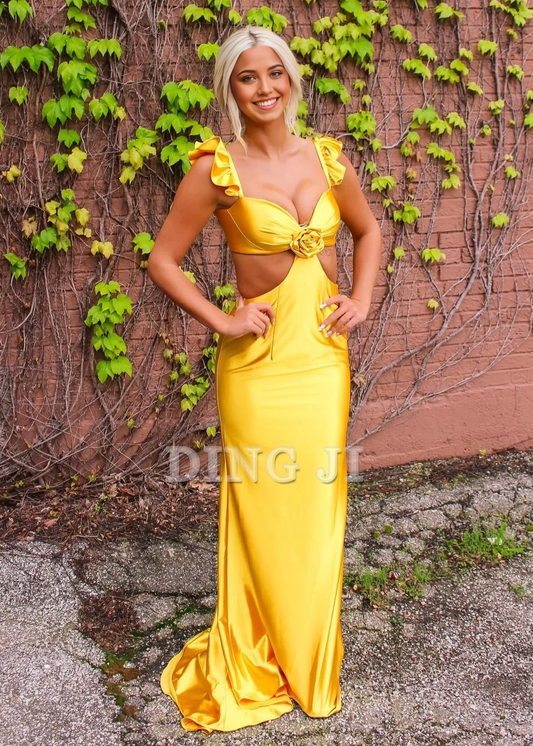 DingJiDress Sexy Evening Dress Flutter Sleeve Cutout Mermaid Fitted Gown Lace up Backless Exquisite Charming Formal Wear Dresses Wedding Guest Dresses