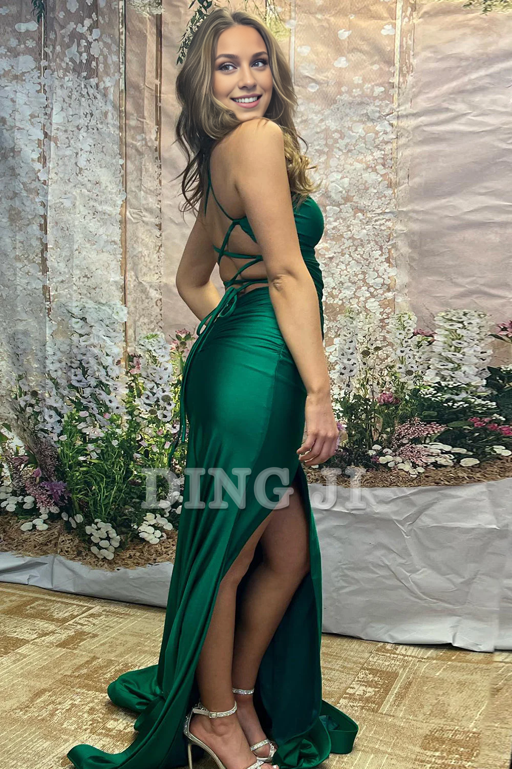 DingJiDress Evening Dress Mermaid Spaghetti Straps Sheath Side Fork Backless Personality Fashion Sweep Train Formal Women's Dresses Wedding Guest Dresses