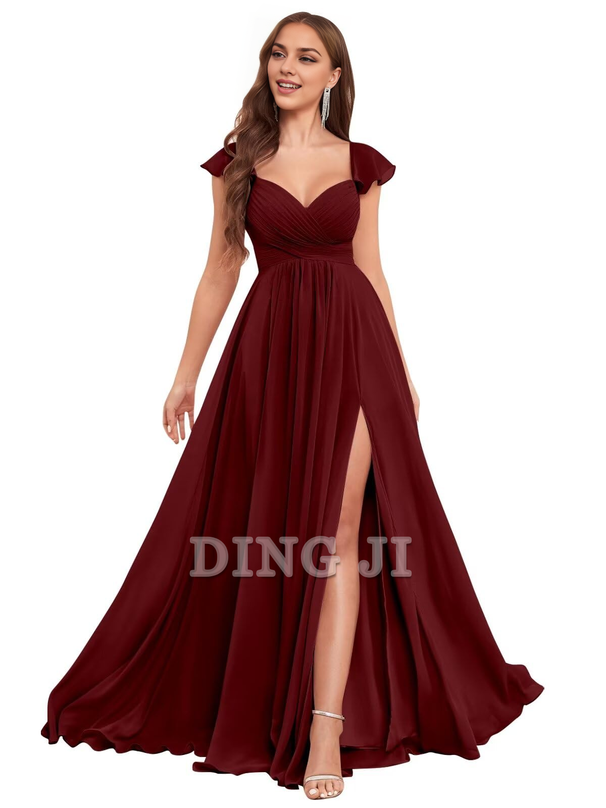DingJiDress Bridesmaid Dresses Elegant Ruffle Chiffon Side Fork Pleated Backless Charming Formal Wear Dresses