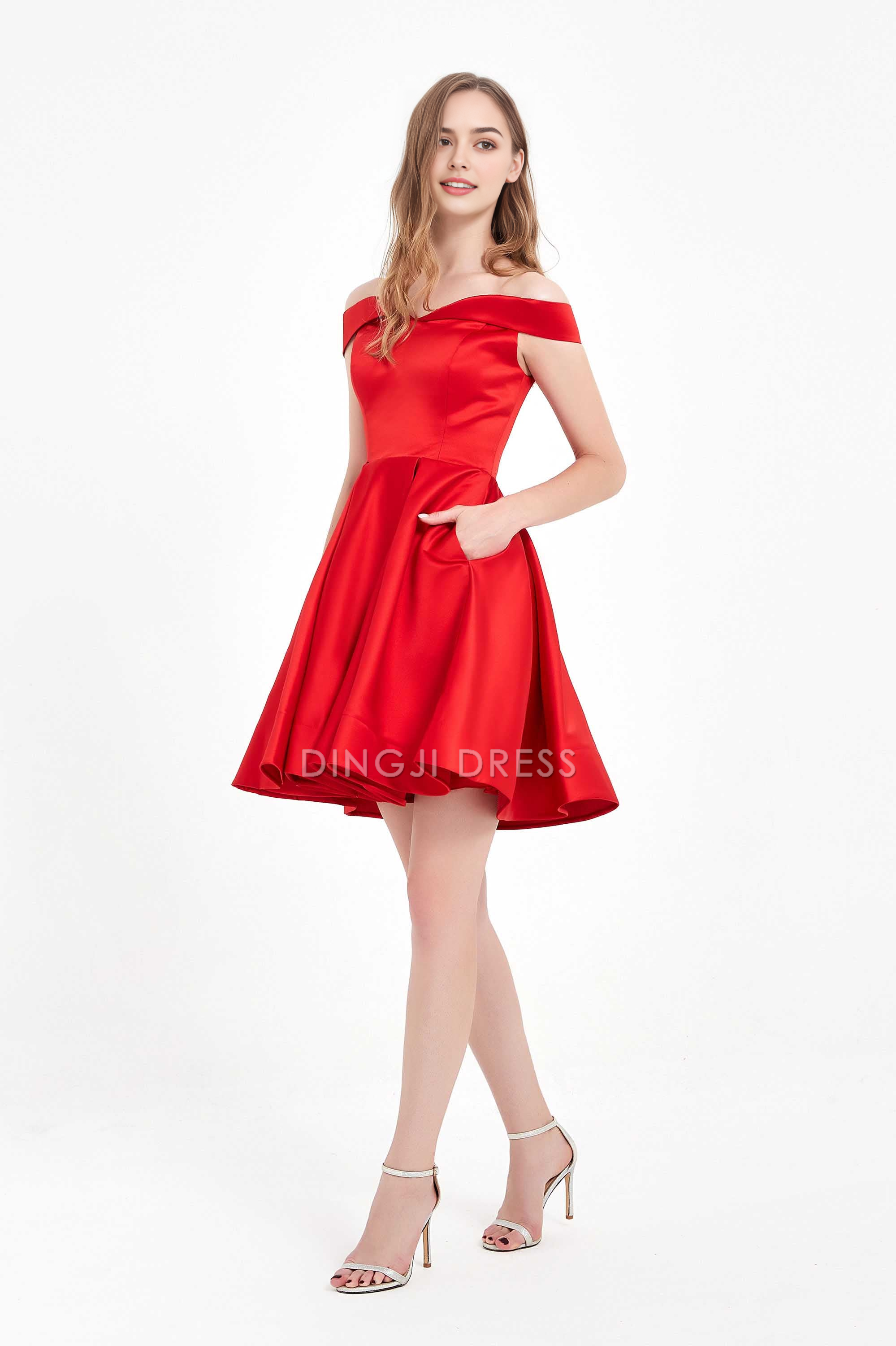DingJiDress Hot Sale Homecoming Dress Fashion Elegant A Line Off The Shoulder Sweetheart Simple Temperament Short Dress