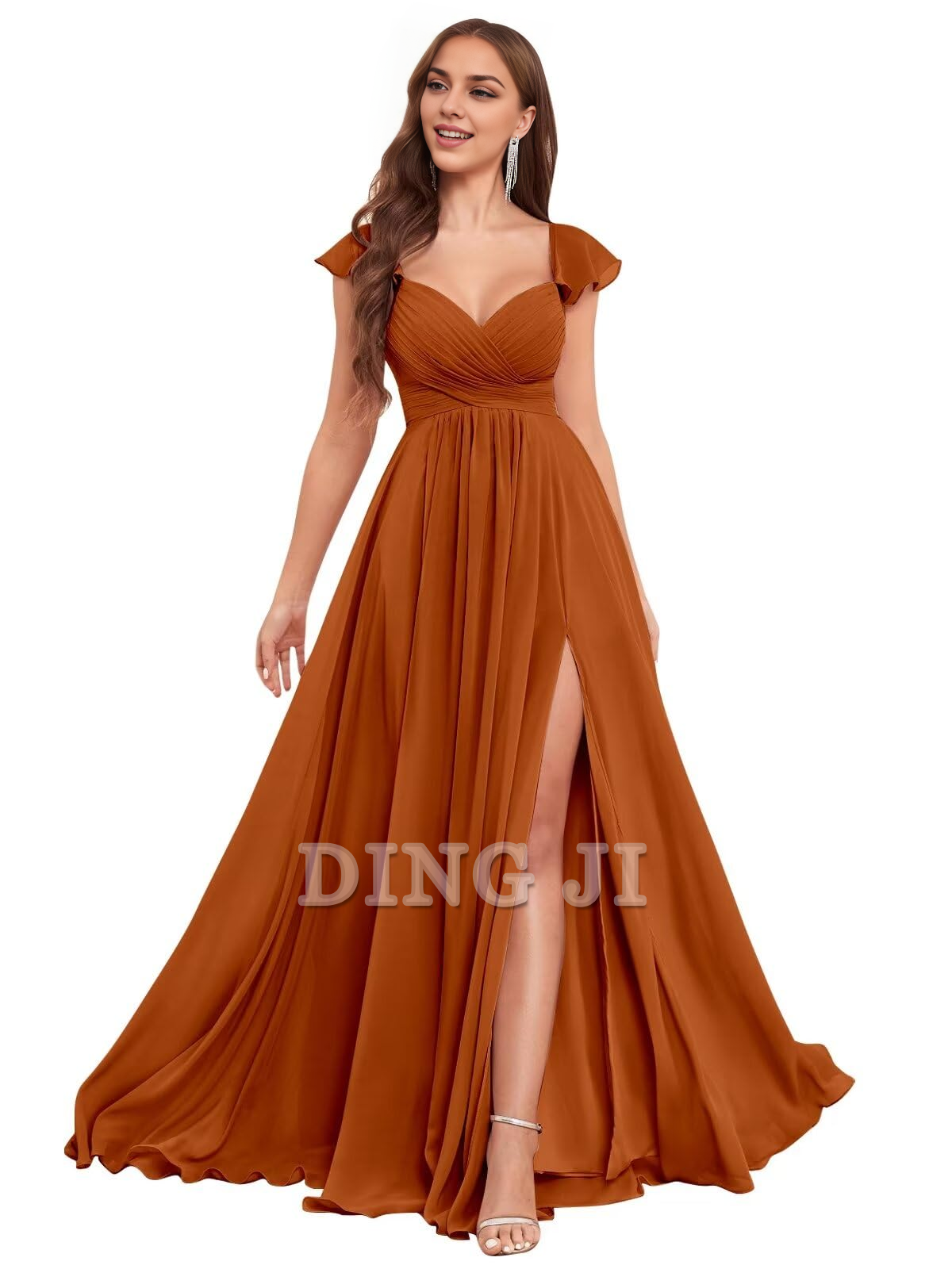 DingJiDress Bridesmaid Dresses Elegant Ruffle Chiffon Side Fork Pleated Backless Charming Formal Wear Dresses