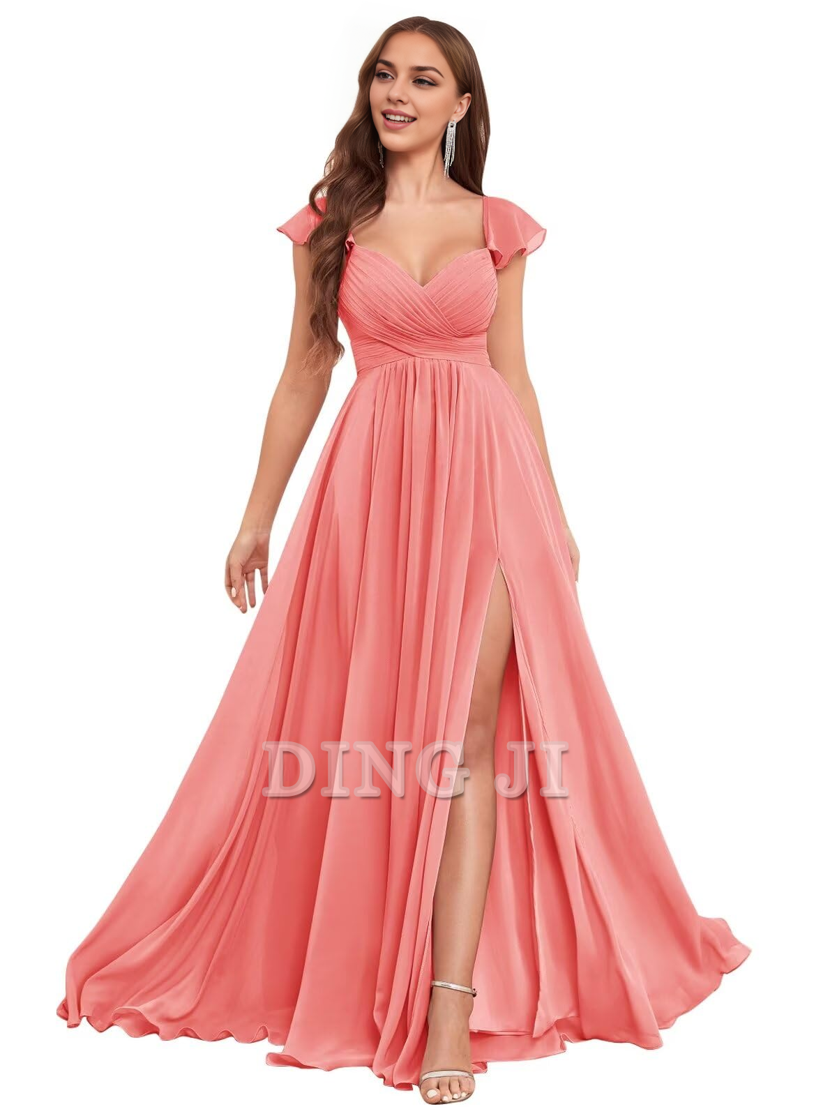 DingJiDress Bridesmaid Dresses Elegant Ruffle Chiffon Side Fork Pleated Backless Charming Formal Wear Dresses