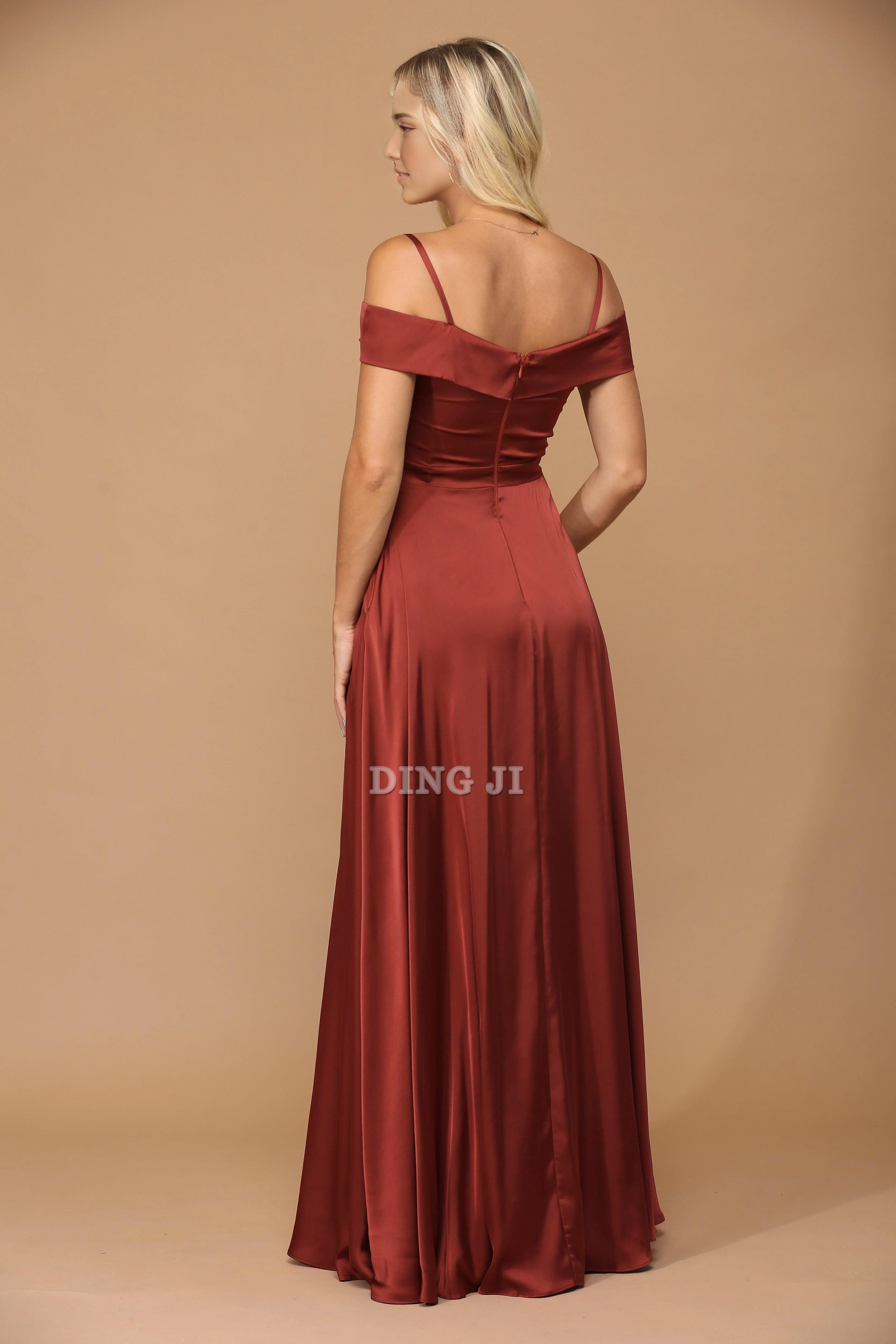 DingJiDress Bridesmaid Dresses Satin Spaghetti Strap Off Shoulder Sweetheart Neckline High Slit Exquisite Dress Wedding Guests Dresses